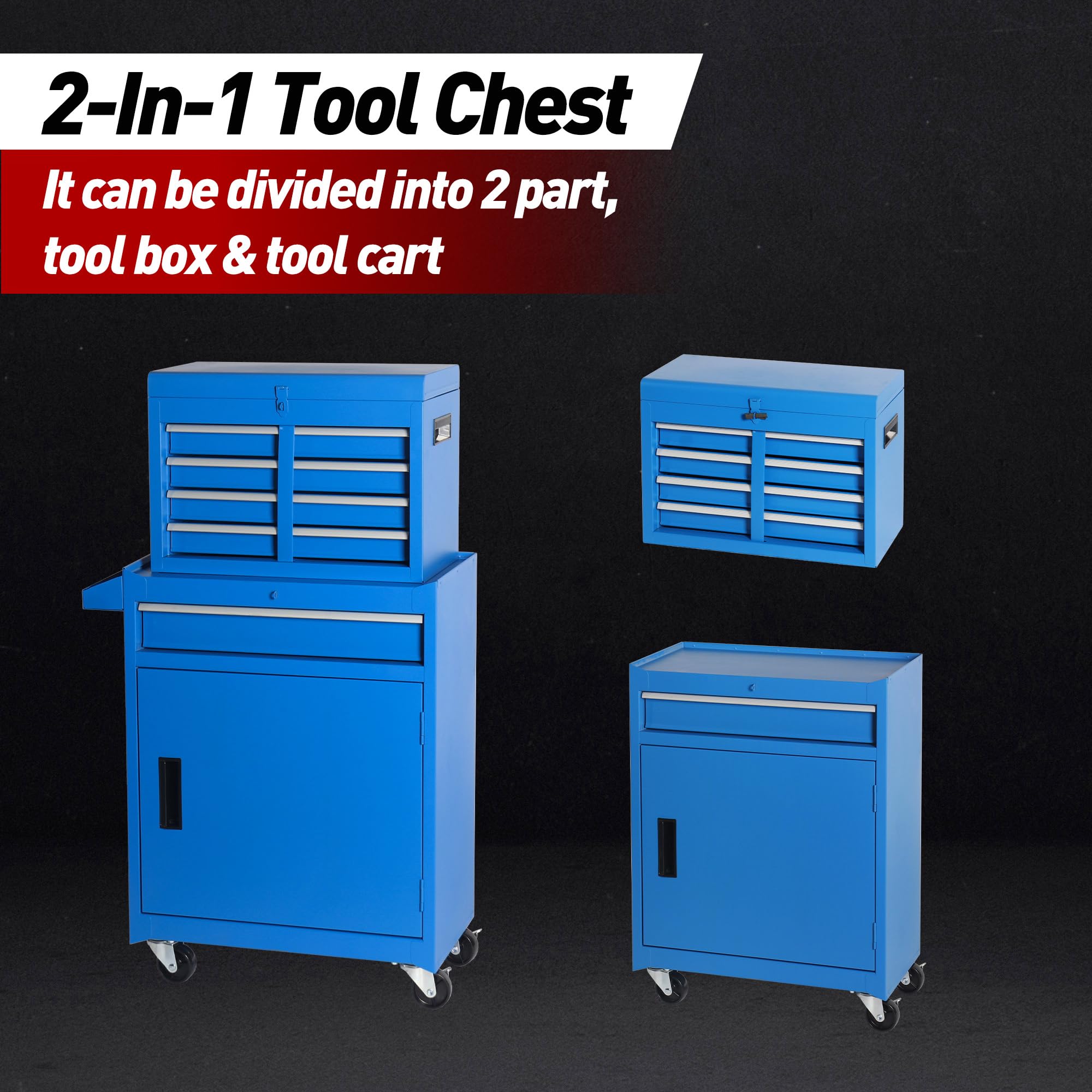 5-Drawer Rolling Tool Storage Chest Cabinet with Detachable Top Tool Box, Liner, Universal Lockable Wheels,37.6
