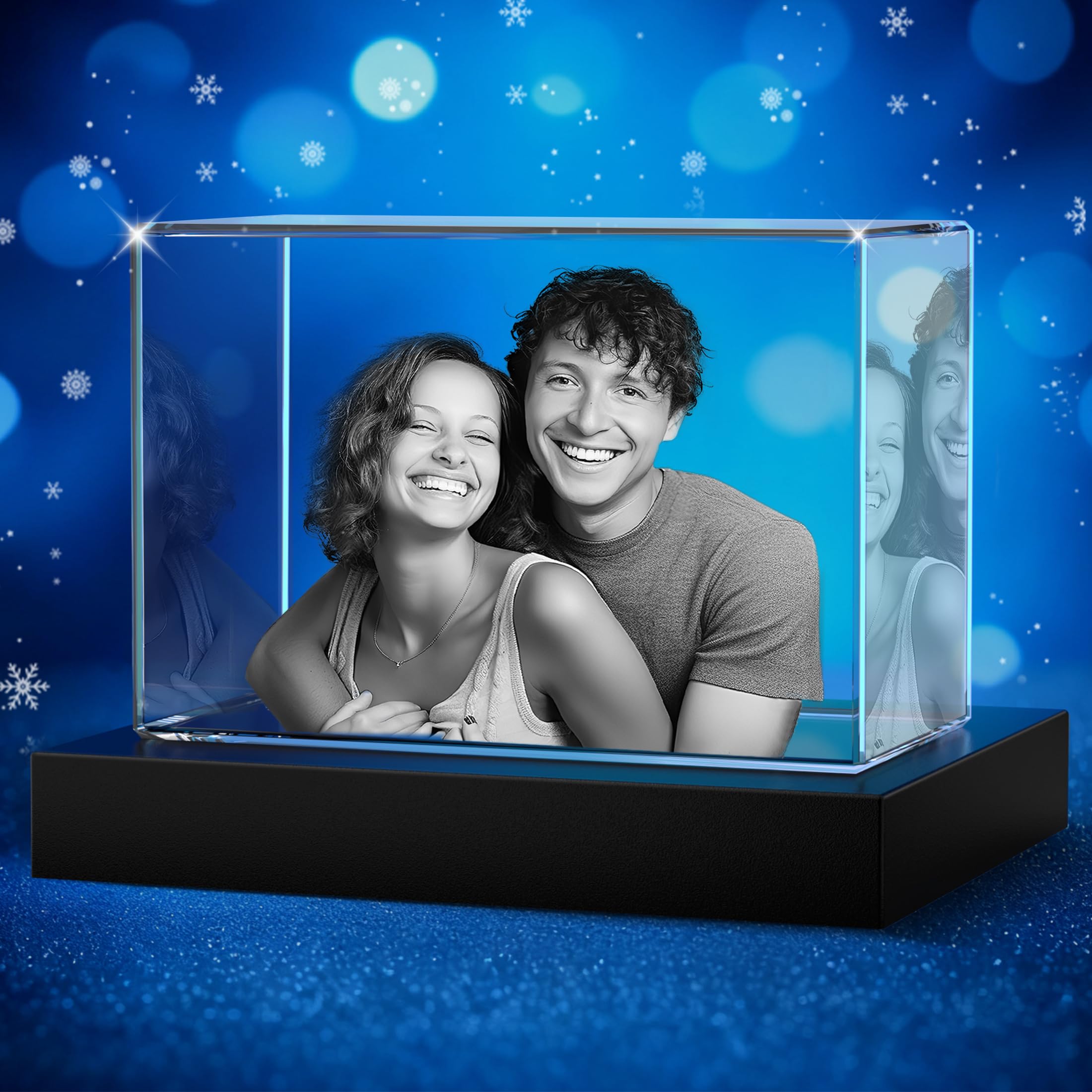 3D Photo Crystal, Christmas Personalized Gifts for Mom, Women, Wife, Dad, Great Xmas Custom Gift, Memorial Gift, Sentimental, Birthday, Anniversary, Couples Gifts