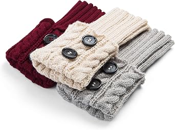 REDESS Women Boot Knit Cuffs,Short Crochet Leg Warmers, Variety of Styles Winter Warm Cuff Socks 3 Pairs