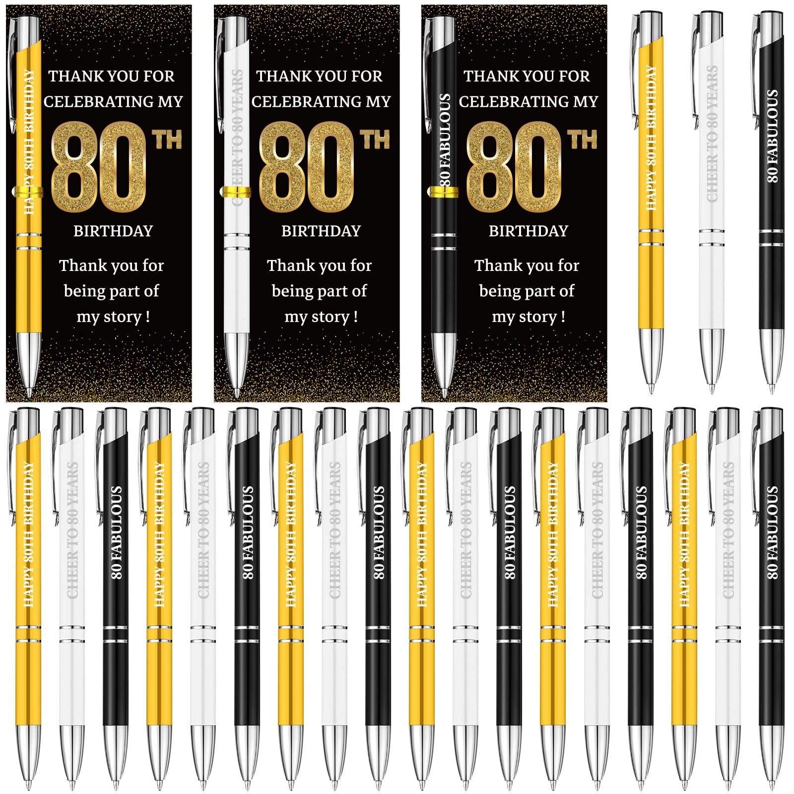 24 Sets 80th Birthday Party Favors for Guests Cheer to 80 Years Ballpoint Pens and Thank You Cards, 80th Birthday Gifts Ideas Souvenirs for Men Women 80 Year Old Anniversary Party Supplies (80th)