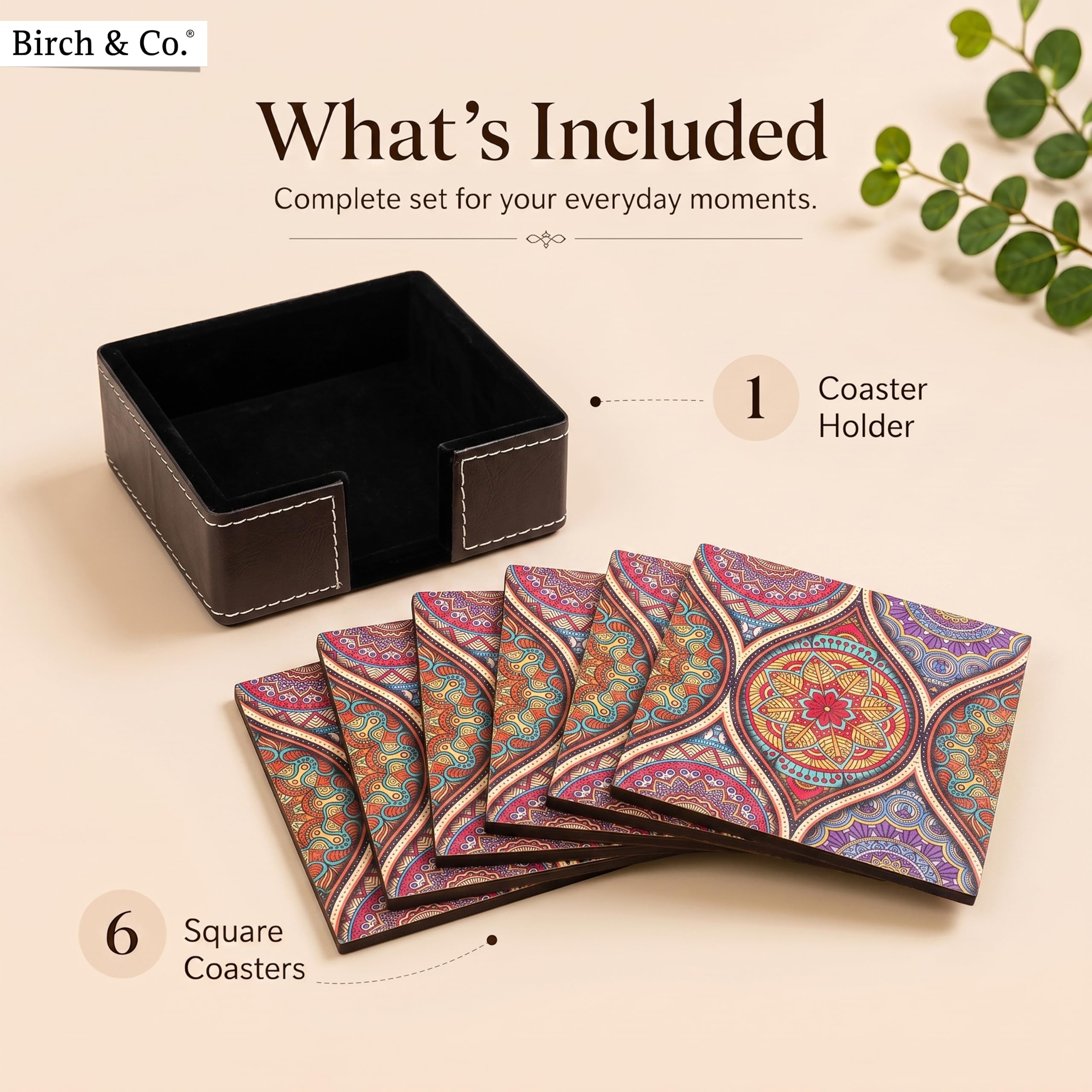 Birch & Co. Leather Coasters - Tea Coaster - Dining Table Decor Accessories - Coster Set For Dining Table For Hot Pots - Coasters For Cups Set Of 6 -Durable And Long-Lasting, Premium Finish, Mandala — Amazon image 3