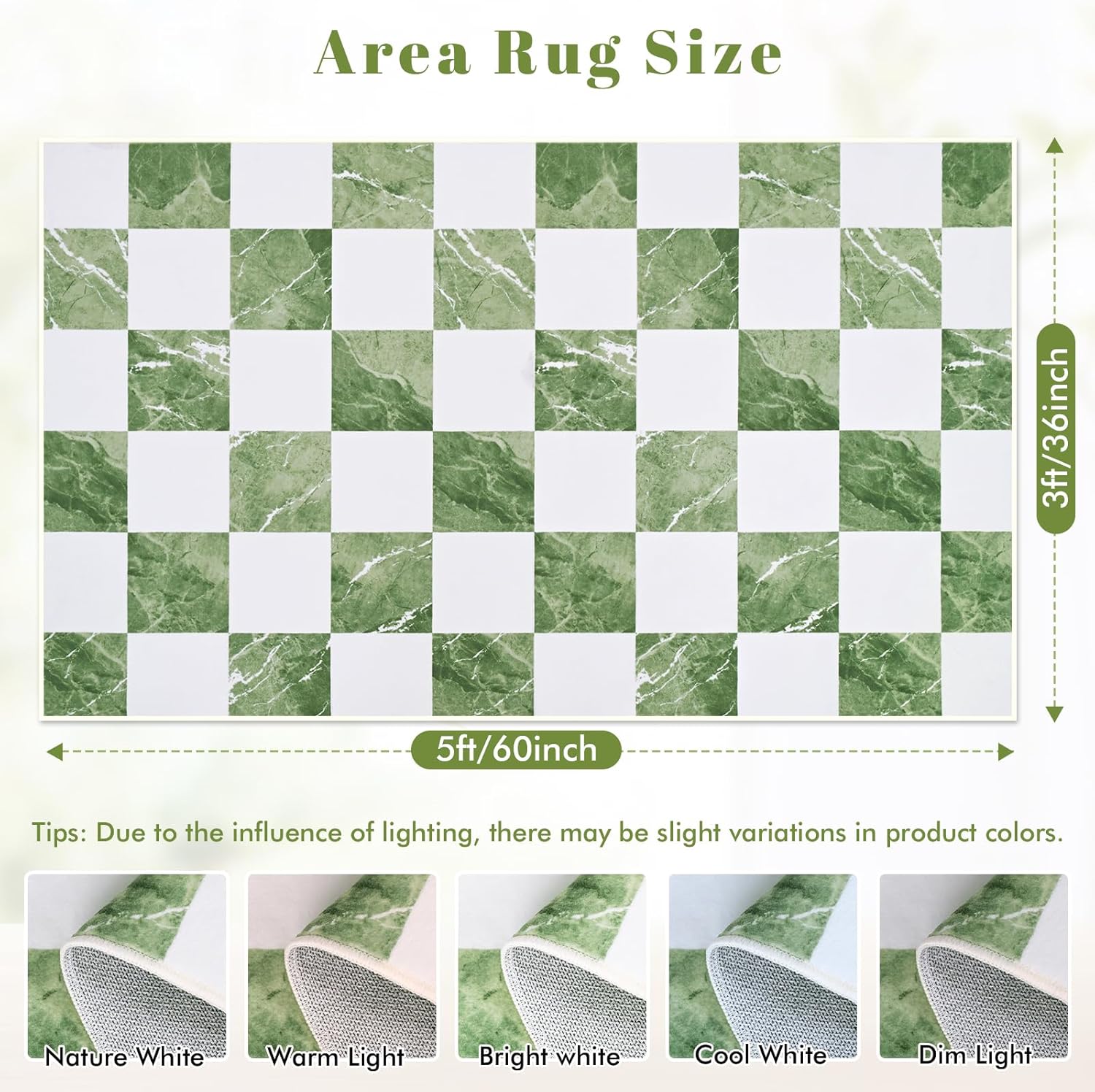 Yinhua 3x5 Checkered Rugs for Entryway, Modern Washable Entryway Rug Non Slip, Neutral Classic Checkerboard Rugs for Bedroom, Soft Low Pile Green Marble Area Rug for Nursery Doorway Living Room