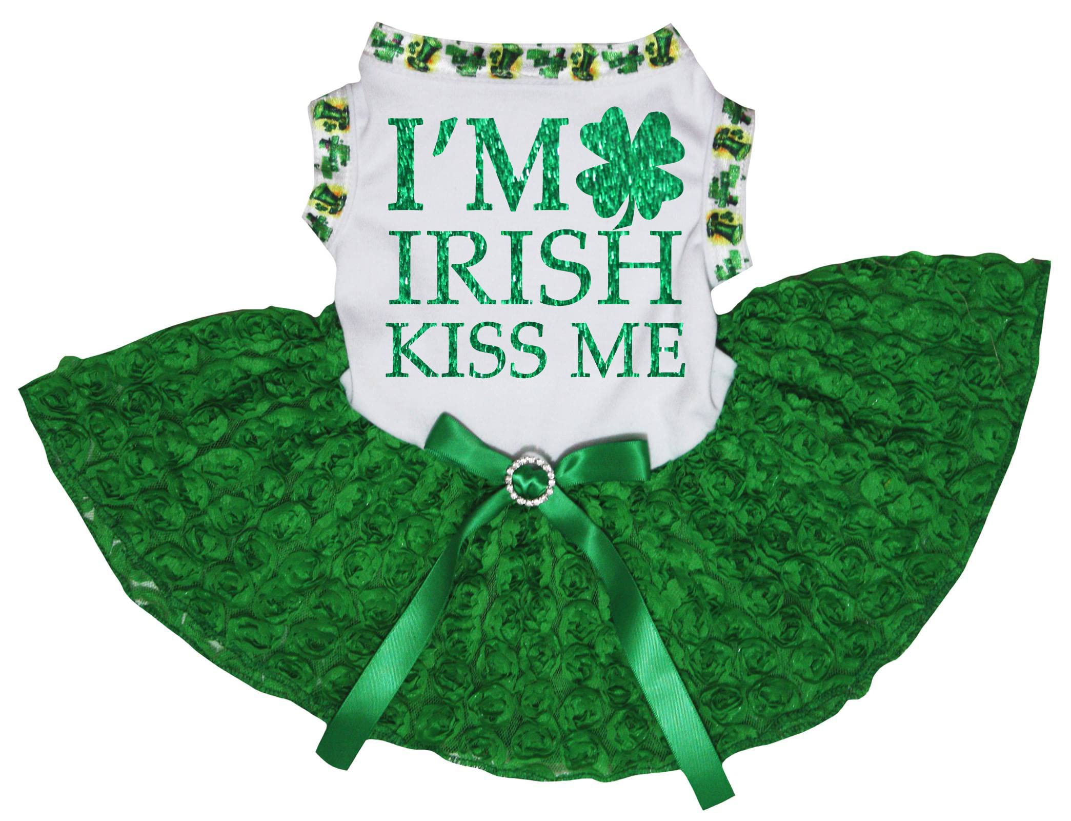 Robe pour chien motif floral blanc et vert I'm Irish Kiss Me en taille XXL