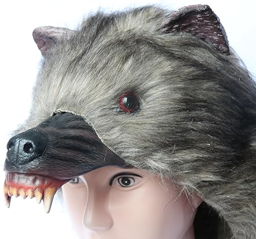 Miniatura 5 de Lobo loco media cabeza látex máscara unisex animal máscara ojos rojos iluminación