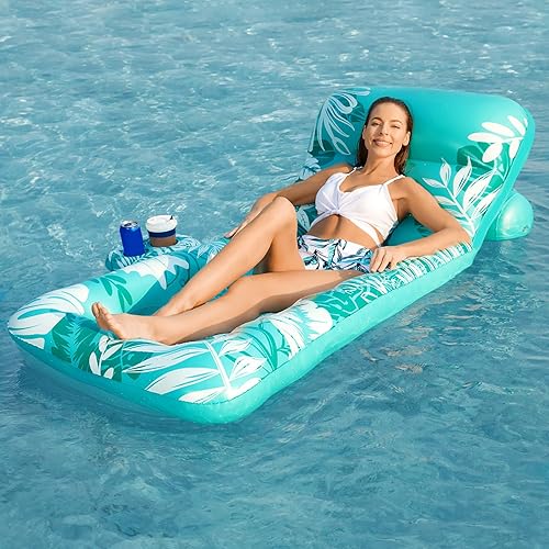 Miniatura 9 de Jasonwell Flotador Inflable de Piscina para Adultos - Flotadores de Piscina Silla Flotante Balsa con Respaldo Ajustable Portavasos Flotador de Agua