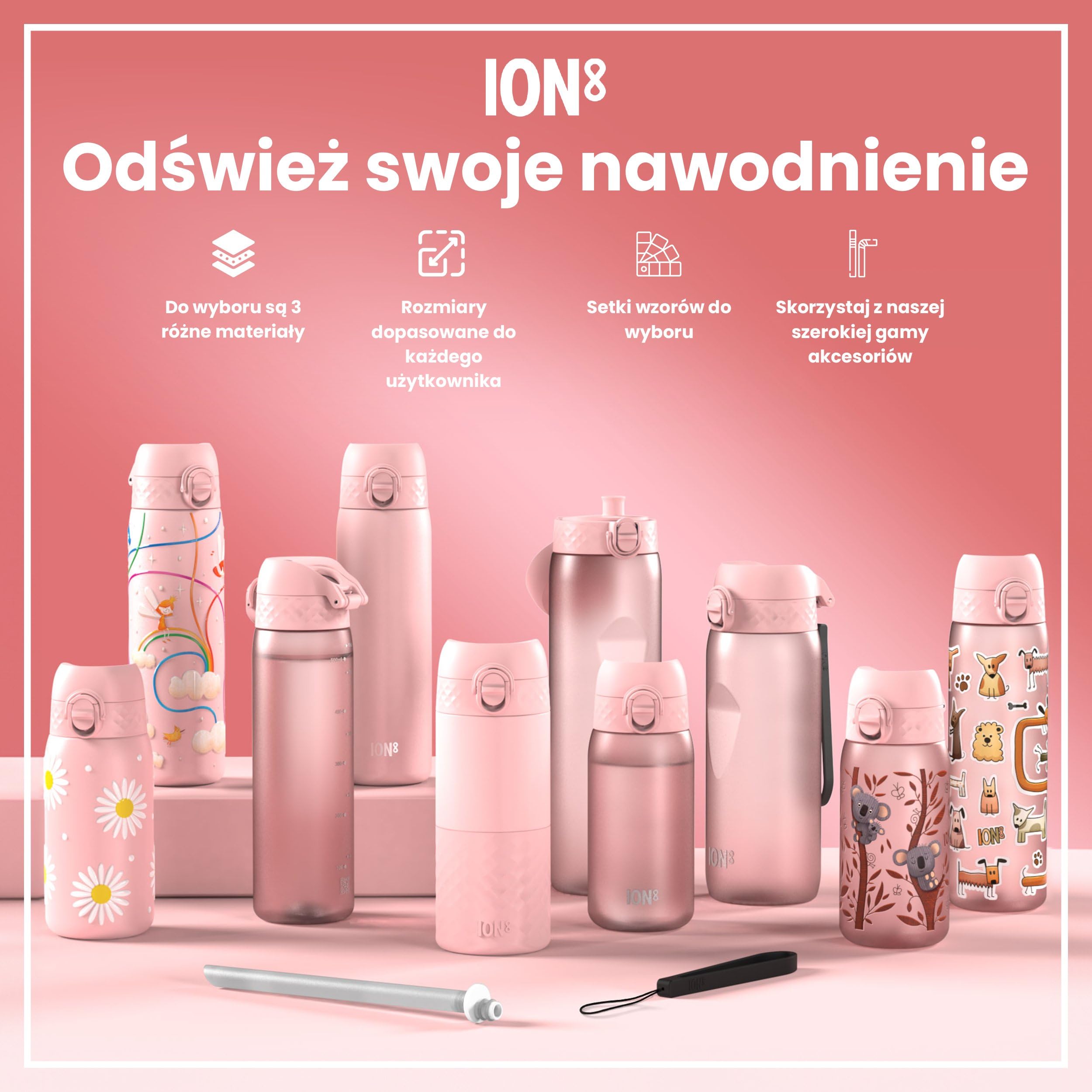ION8 Butelka na Wodę ze Lekki Stali, 600 ml/20 oz, Nieocieplany, Szczelna, Łatwe Otwieranie, Bezpieczny Zamek, Można Myć w Zmywarce, Higieniczne Pokrycie, Składany Uchwyt, Tęcze
