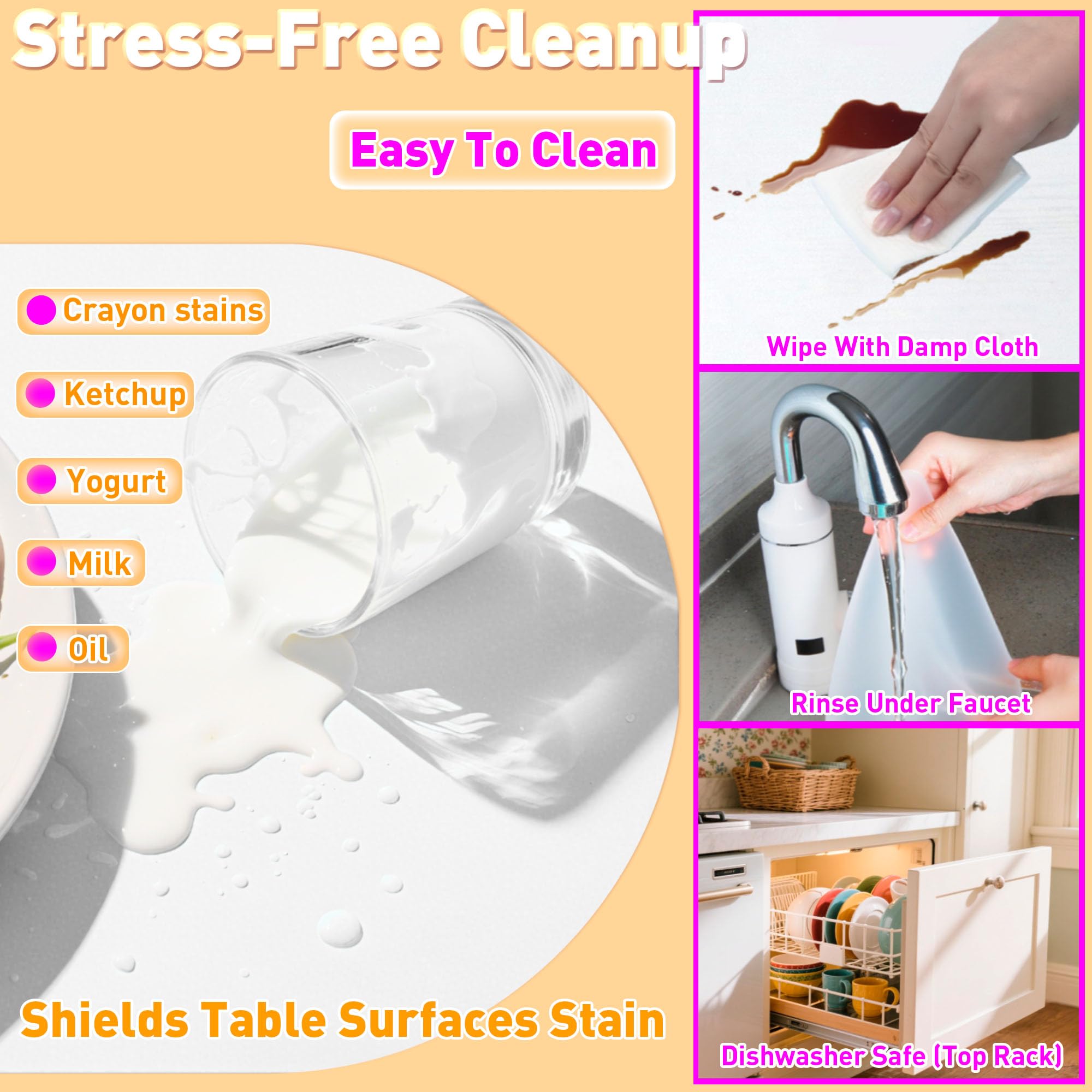 Siliconty Tovagliette in Silicone Ovali Set di 4, Tovagliette Resistenti al Calore, Sottopiatti Antiscivolo per Tavolo, Impermeabili e Facili da Pulire, 43cm x 30cm x 0.7mm LSR Traslucido(Bianco 4pcs)