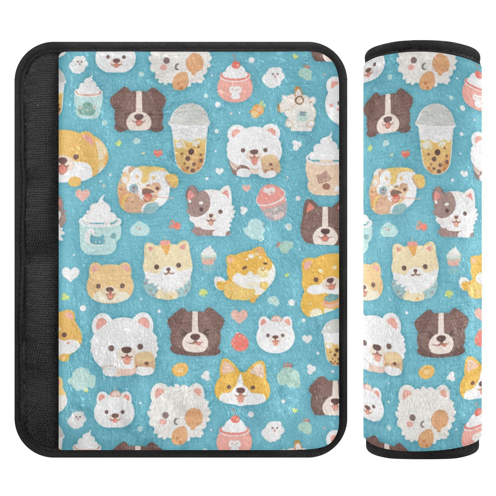 Seat Belt Covers 2 Pack Cute Dog Car Seat Strap Covers Super Soft Car Seat Neck Cover for Boys Girls Adults Babies M