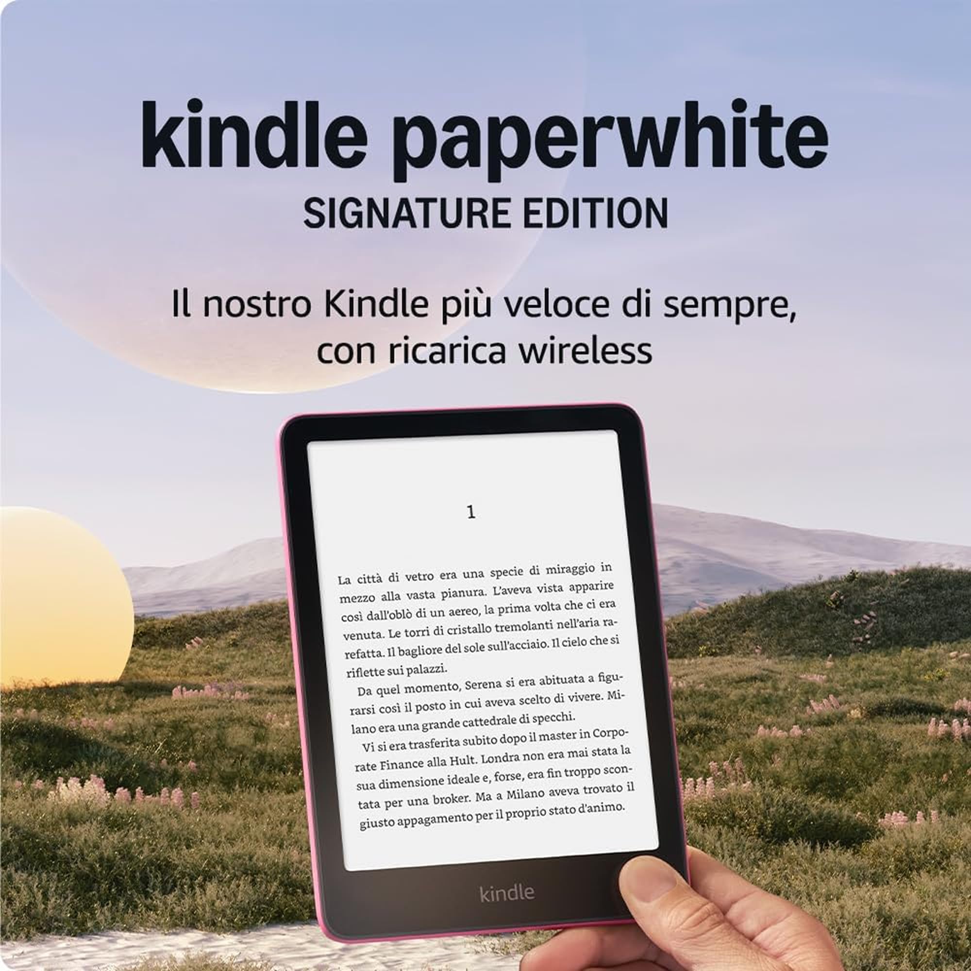 Kindle Paperwhite Signature Edition (2024 Release) 32 GB Senza pubblicità Con custodia trasparente color lampone e Stazione di ricarica wireless