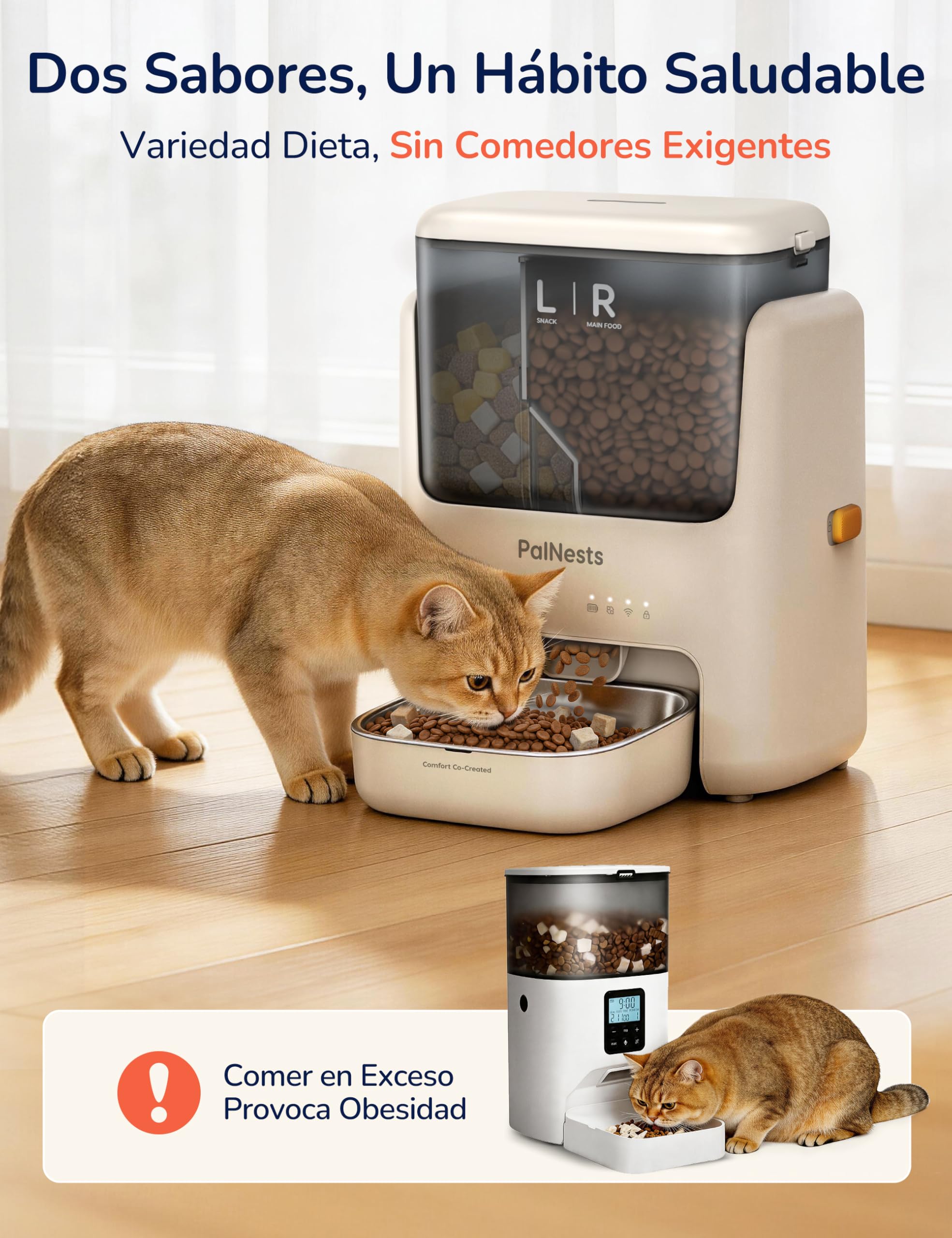 Comedero Gato Automatico, 5L Doble Tolva Dispensador Comida Gatos/Perros, 2.4G/5G WiFi, App Control, 10 Comidas por Día, Liofilizados Compatibles, Control de Porciones, Cuenco de Acero INOX