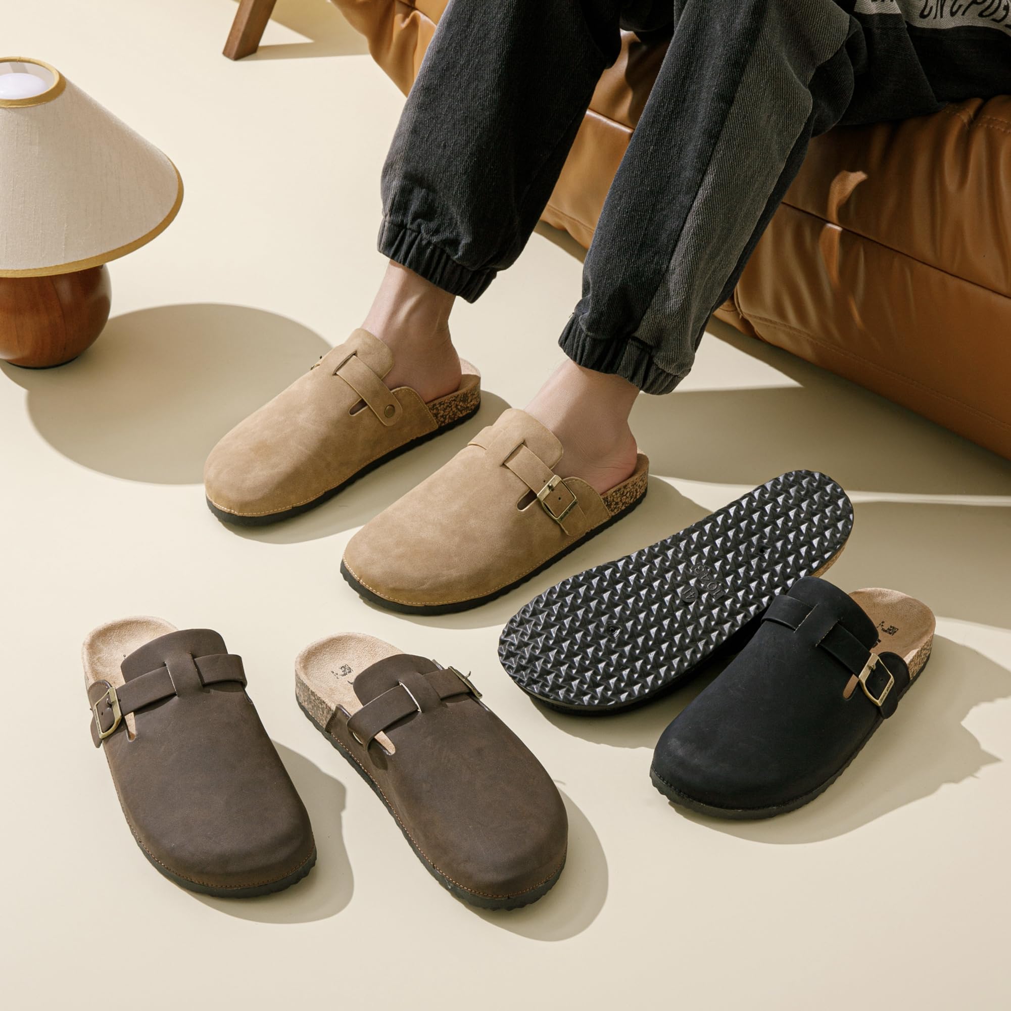 JOMIX Zuecos Hombre con Hebilla Elegante Zapatillas Casa Calzado con Suela de Corcho Ligero, Flexible y Cómodo