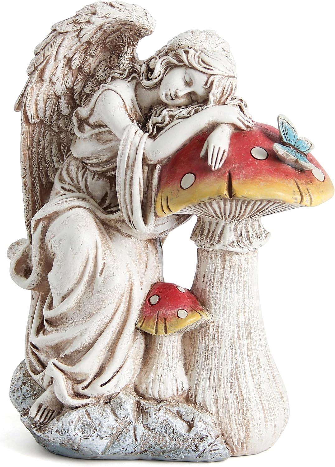 Outdoor Angel on Mushrooms Statue for Garden Decor, Sleep Angel Garden Statues Religious Decorations for Patio Yard Porch Lawn, Angels Garden Sculptures, Home Angel Figurines, Memorial Gifts