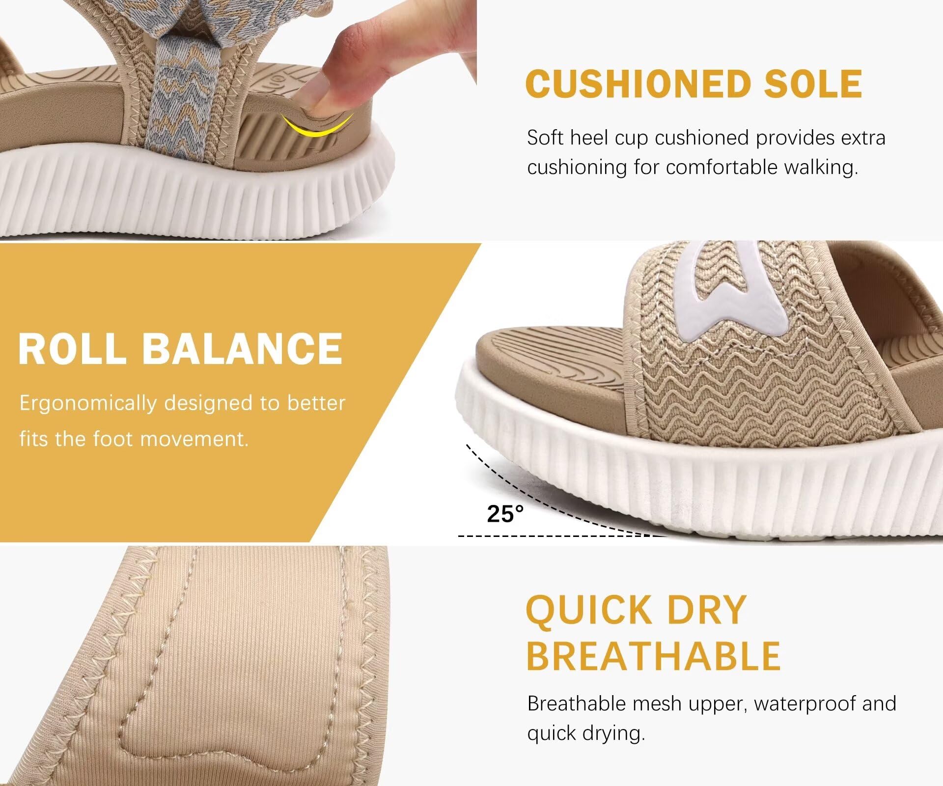 KuaiLu Sandali Trekking Donna Comode Camminata Ortopediche Fascite Plantare Arch Support Sportivi Sandalo Estive Leggero Regolabile