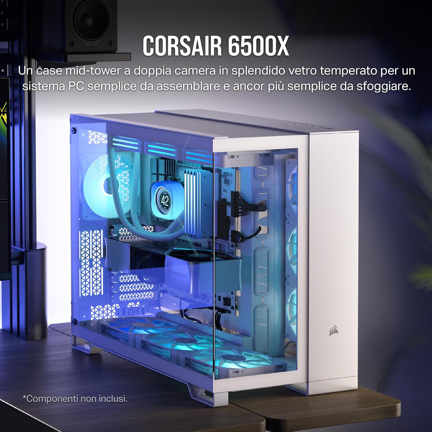 CORSAIR 6500X Tempered Glass Mid-Tower ATX PC Case - Nessuna Ventola Inclusa - Doppia Camera - Ampia Flessibilit+á di Raffreddamento - Compatibile con Scheda Madre a Connessione Inversa - Bianco - Case PC - Immagine 1