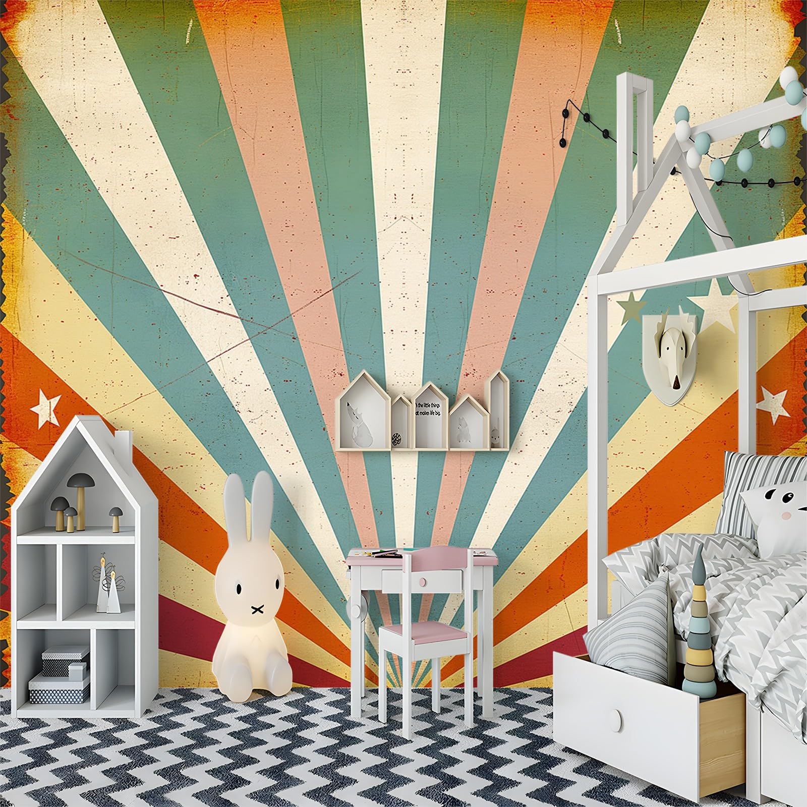 Art Papel Tapiz Fotográfico Fondo De Cartel De Circo Retro 350x256 cm Papel Pintado no Tejido Lana Decoración De Pared Sala Cuarto Póster Mural para Sala de estar Dormitorio Infantil Decoración
