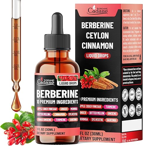 Gotas líquidas de berberina 10 en 1  Apoyo a la salud cardíaca con canela de Ceilán, melón amargo, cúrcuma, ginseng, Gymnema Sylvestre, Garcinia,
