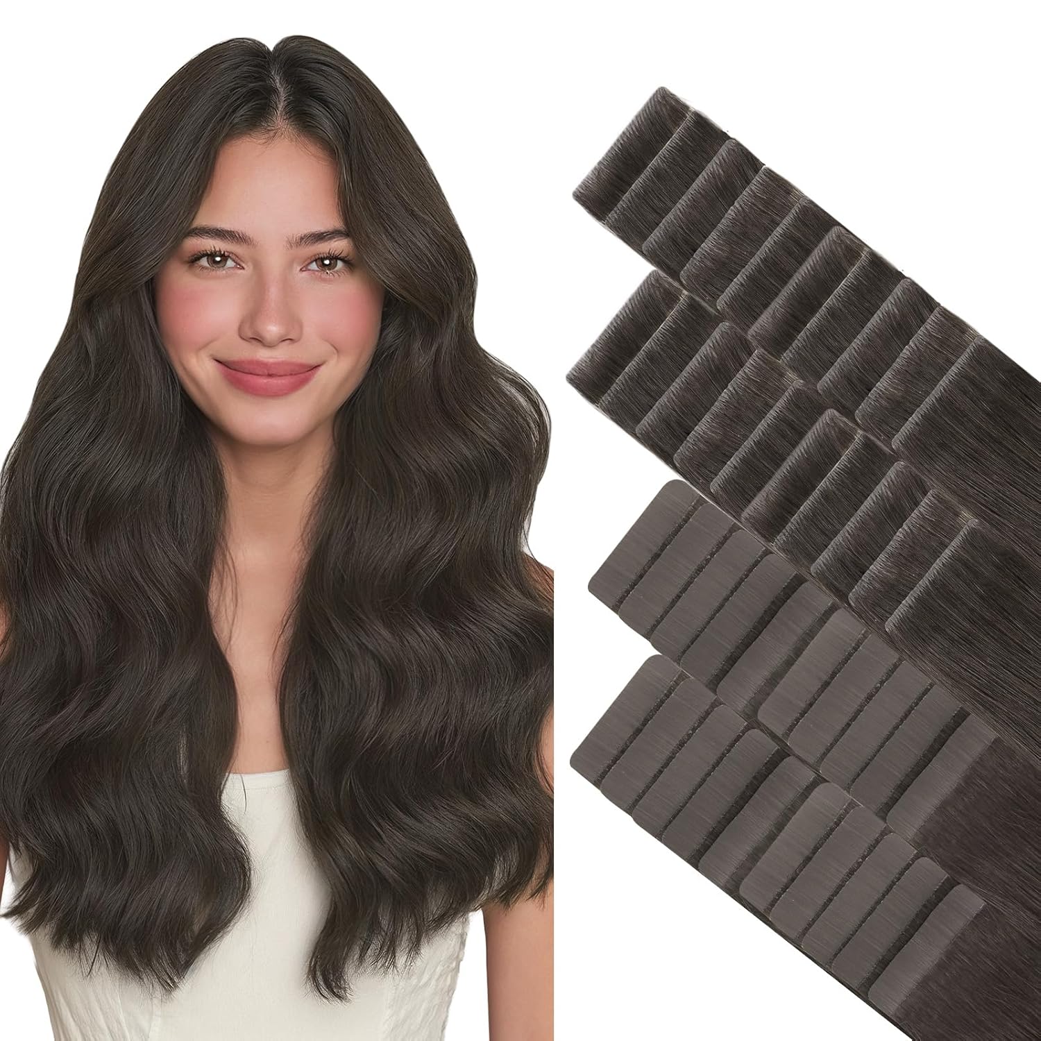 GOO GOO Invisi Edge Tape in Hair Extensions Human Hair, 1C Mocha Brown 20pcs injected with 20pcs classical tape ins, 20inch 100g, Virgin Remy Hair, Natural Look