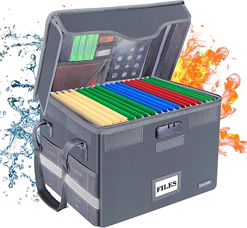 Vista 27 de DocSafe Caja organizadora de almacenamiento de archivos ignífuga con tapa, caja de archivo plegable para colgar cartas/carpetas legales, caja