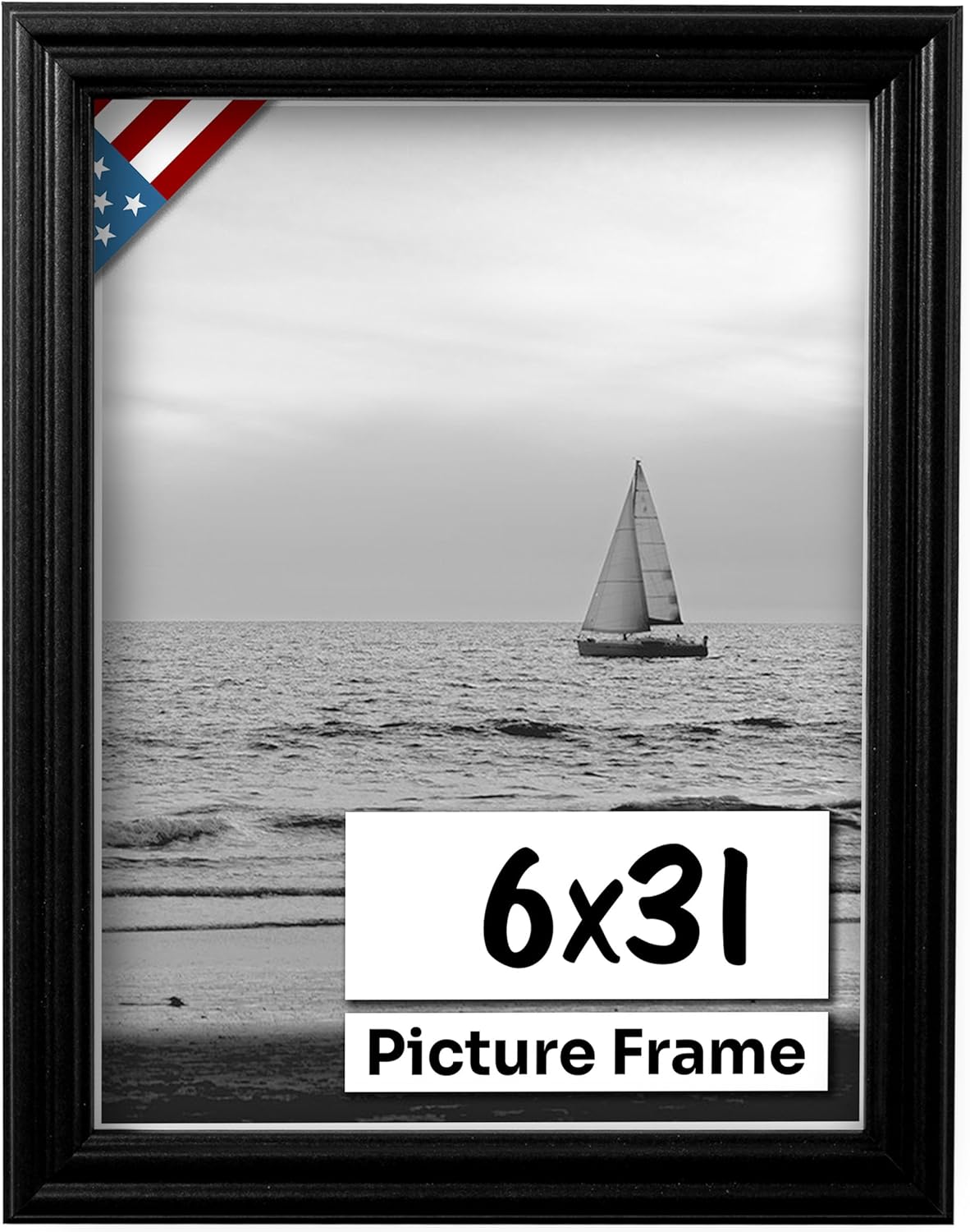 Black 6x31 Picture Frame .75" Inch Wide - Black Wall Decor Handmade Solid Wood Frames with Preinstalled Hangers and UV Blocking Plexiglass 31x6 Frame