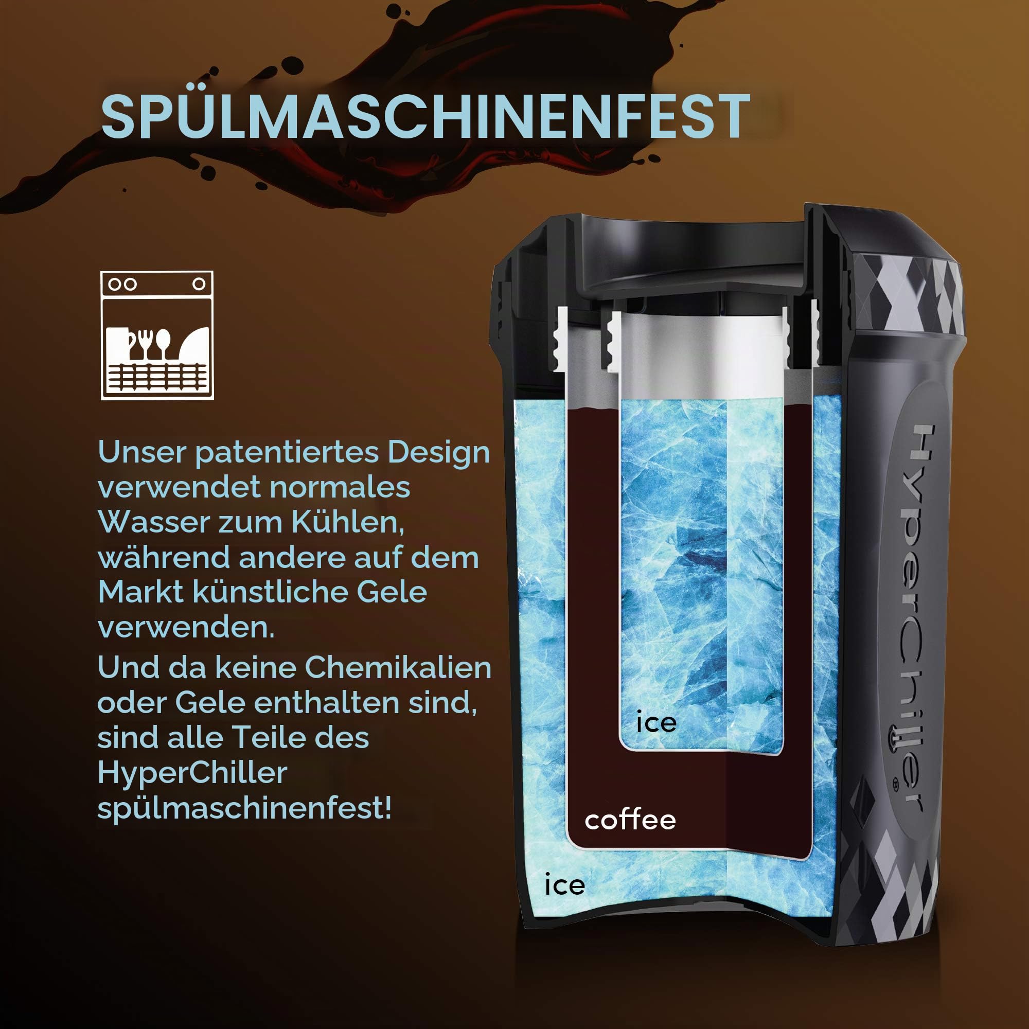 HyperChiller HC3 Eiskaffee-/Getränkekühler, patentiert, verbessert, stärker und langlebiger Fertig in einer Minute, wiederverwendbar für Eistee, Wein, Spirituosen, Alkohol, Saft, 355 ml, schwarz