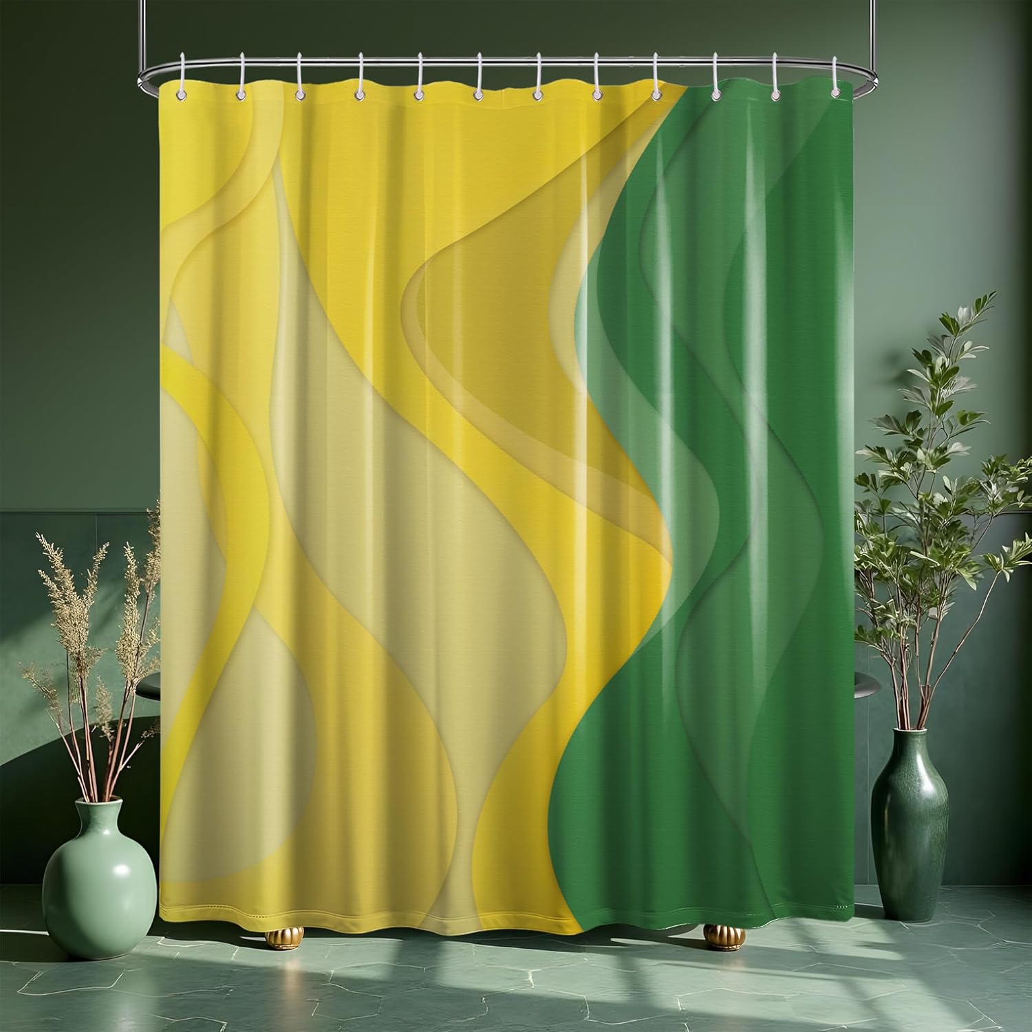 Yellow and Green Shower Curtain Modern Minimalist Geometric Mustard Shower Curtains for Bathroom Decor, Waterproof Fabric 72 x 84 inch with Hooks Yellow and Green Shower Curtain Modern Minimalist Geometric Mustard Shower Curtains for Bathroom Decor, Waterproof Fabric 72 x 84 inch with Hooks