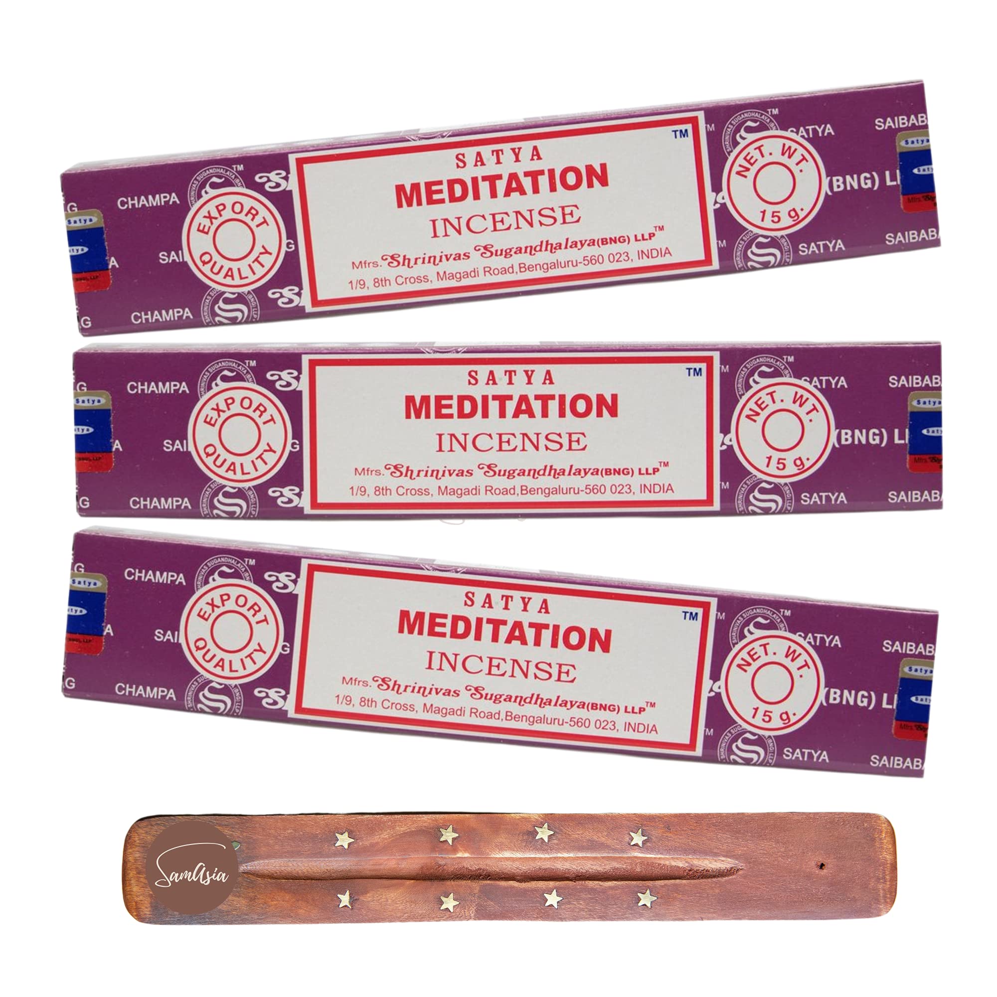 Satya Nag Champa Meditation Incense Sticks | x3 pack | with SAMASIA incense sticks holder | Used for Aromatherapy, Yoga Meditation and Relaxation