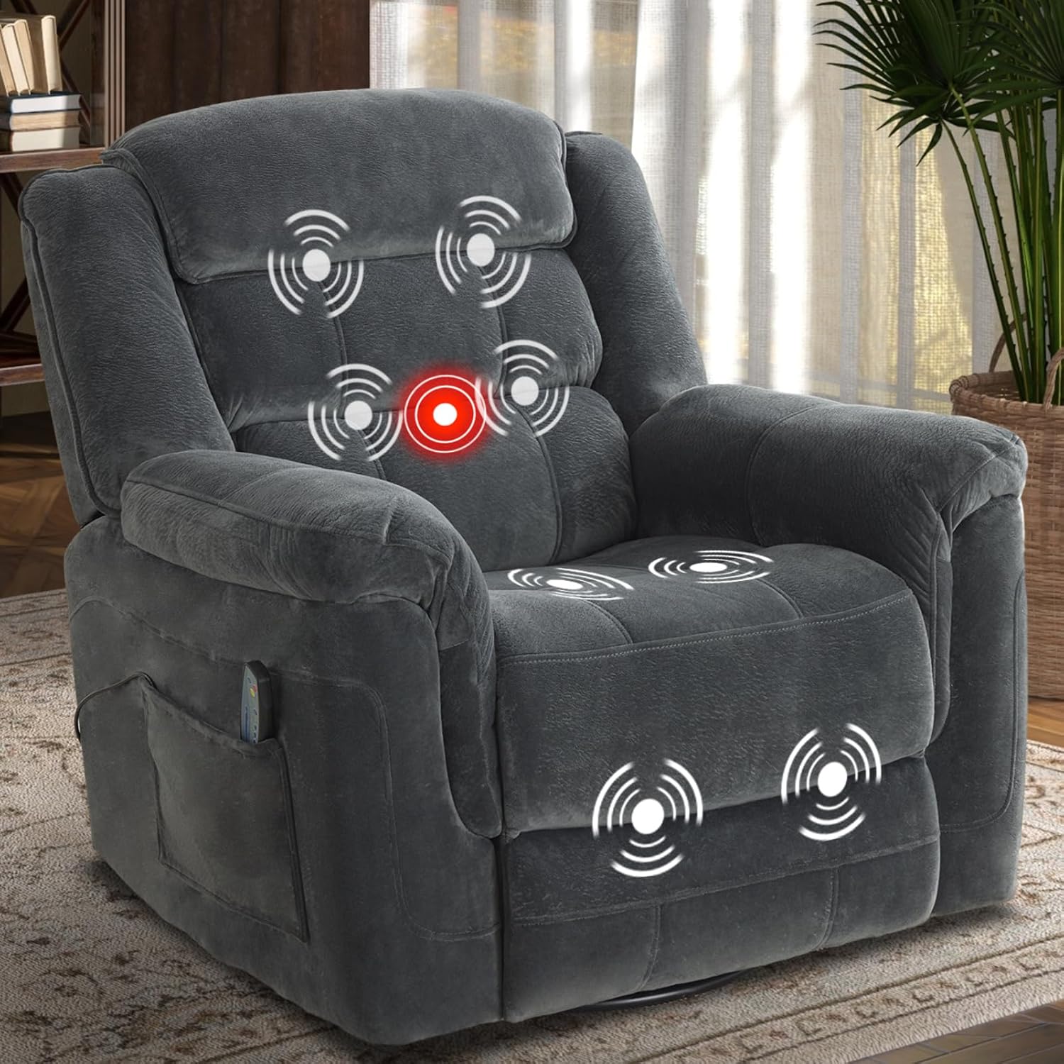 INZOY Oversized Swivel Rocker Recliner with Heat and