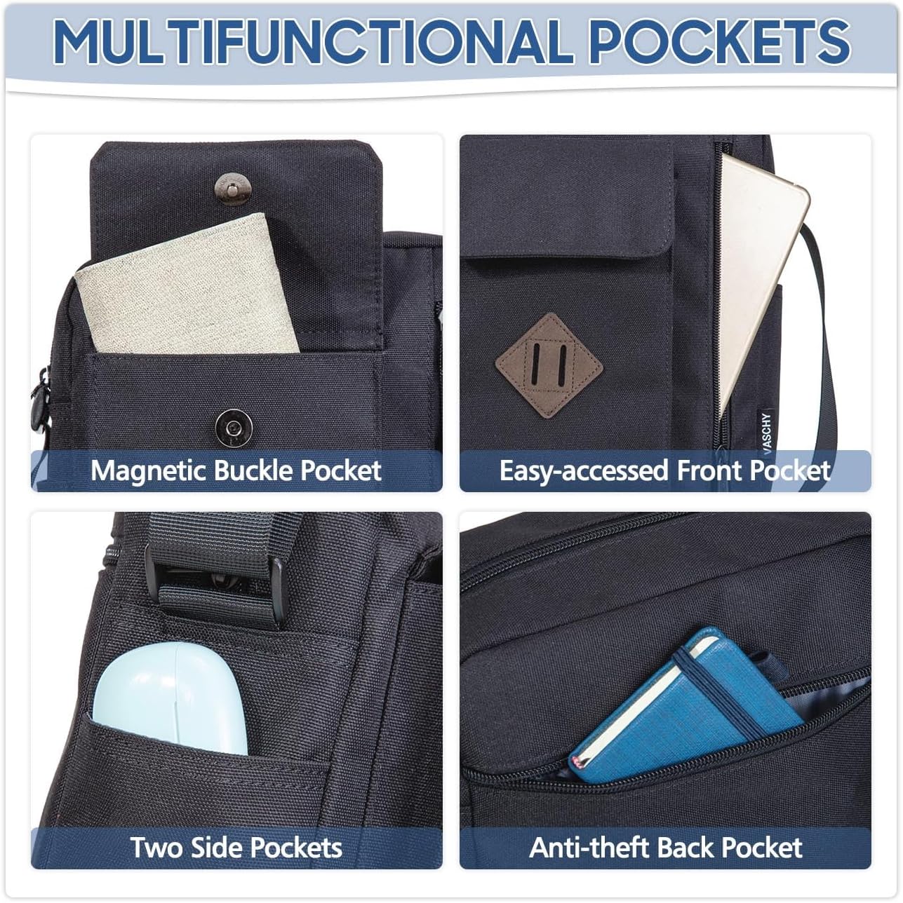 VASCHY Small Messenger Bag, Lightweight Casual Crossbody Sling Shoulder Side Bag for Men Women for Work/Travel/Daily - Image 3