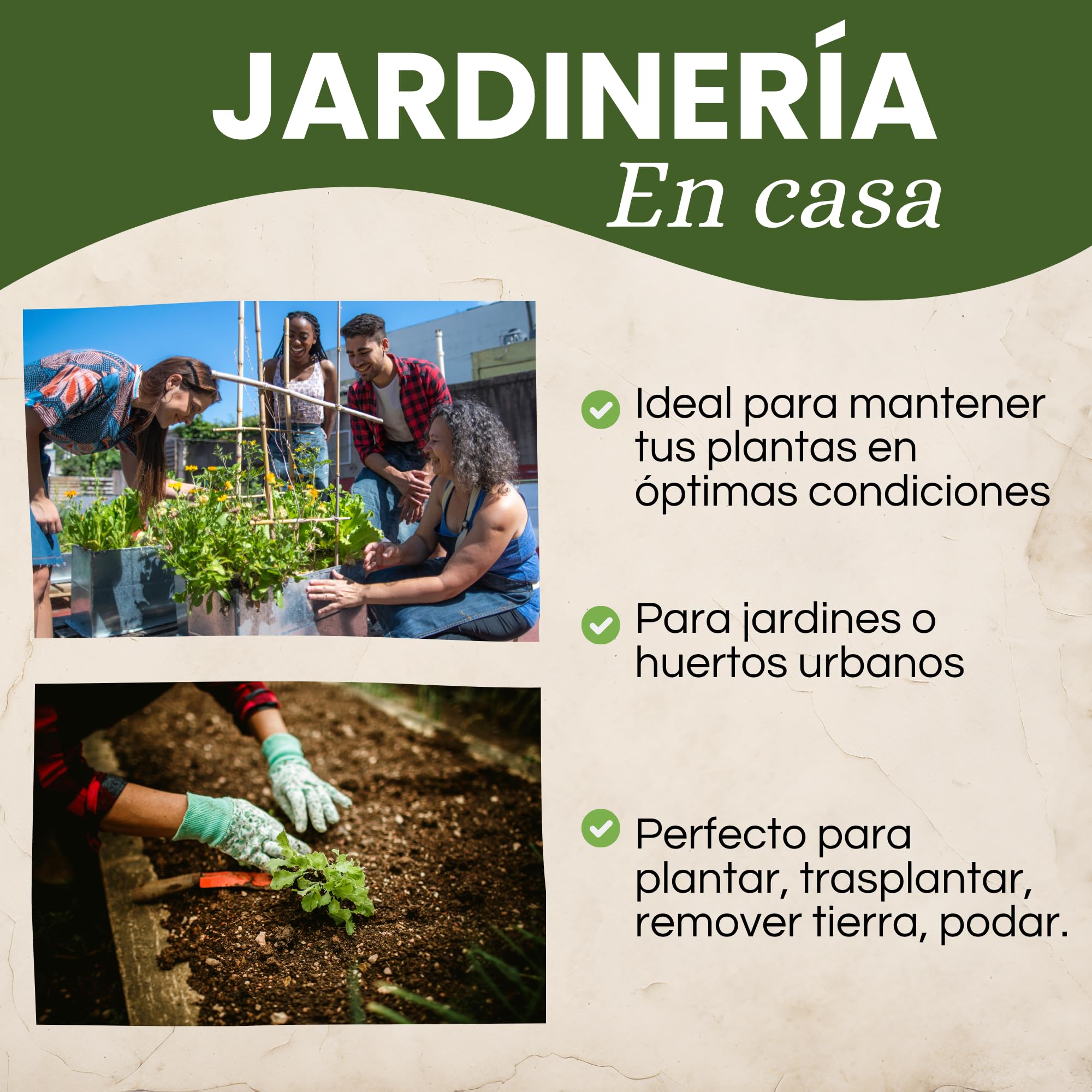 Kit 5 Herramientas de jardinería Resistente de Fibra de Vidrio Ideal para jardín, huerto Urbano o terraza | Kit jardineria Completo Que Incluye: Pala, Rastrillo, Azada, Tijeras de Podar y Guantes. — view 5