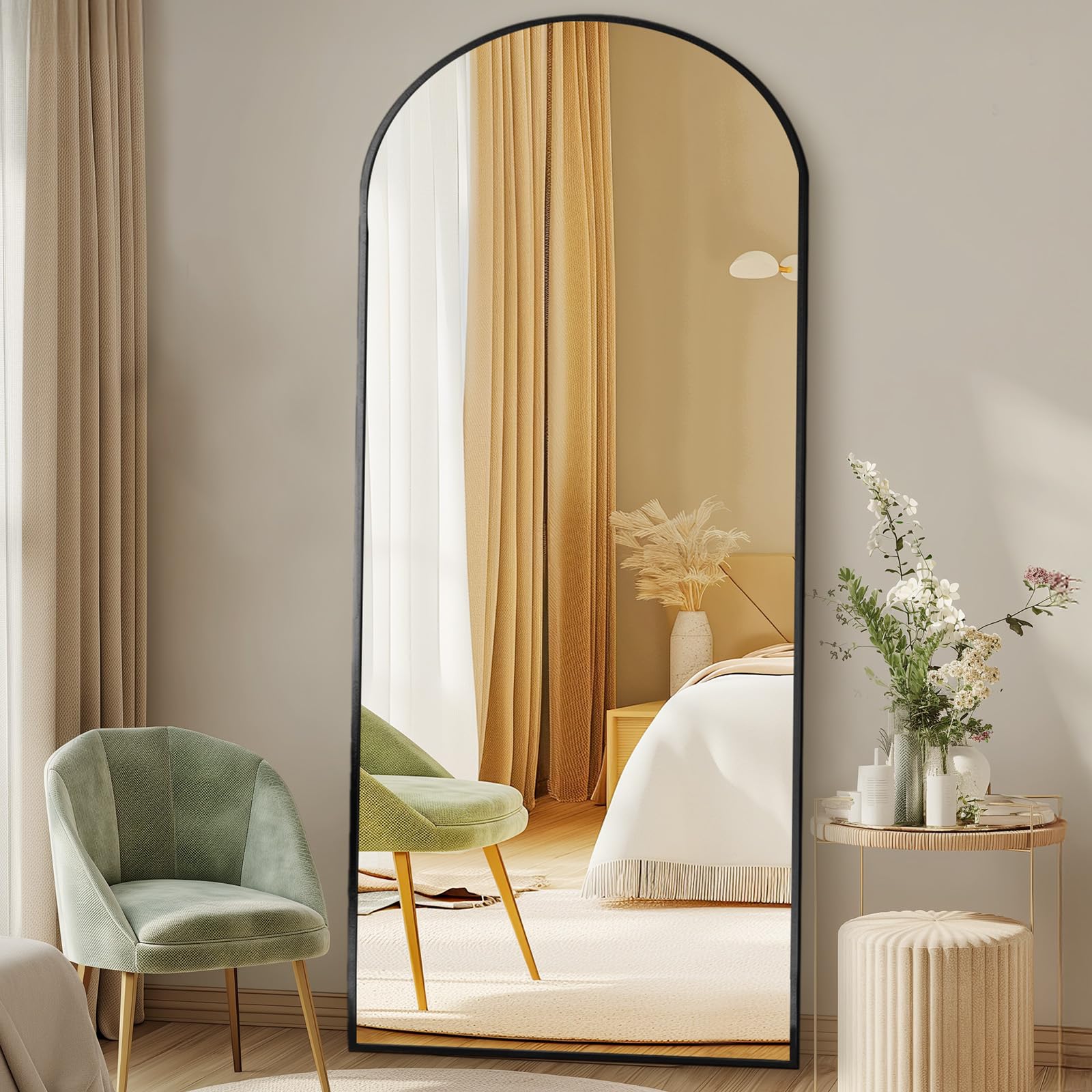 Photo 1 of **REGULAR RECTANGLE MIRROR NOT CURVED TOP**** DUMOS Arched Full Length Floor Mirror, 65"x24" Full Body Standing Mirror with Aluminum Frame and Shatter Proorf Nano Glass, Modern Wall Hanging Leaning for Living Room, Home Decor, Black