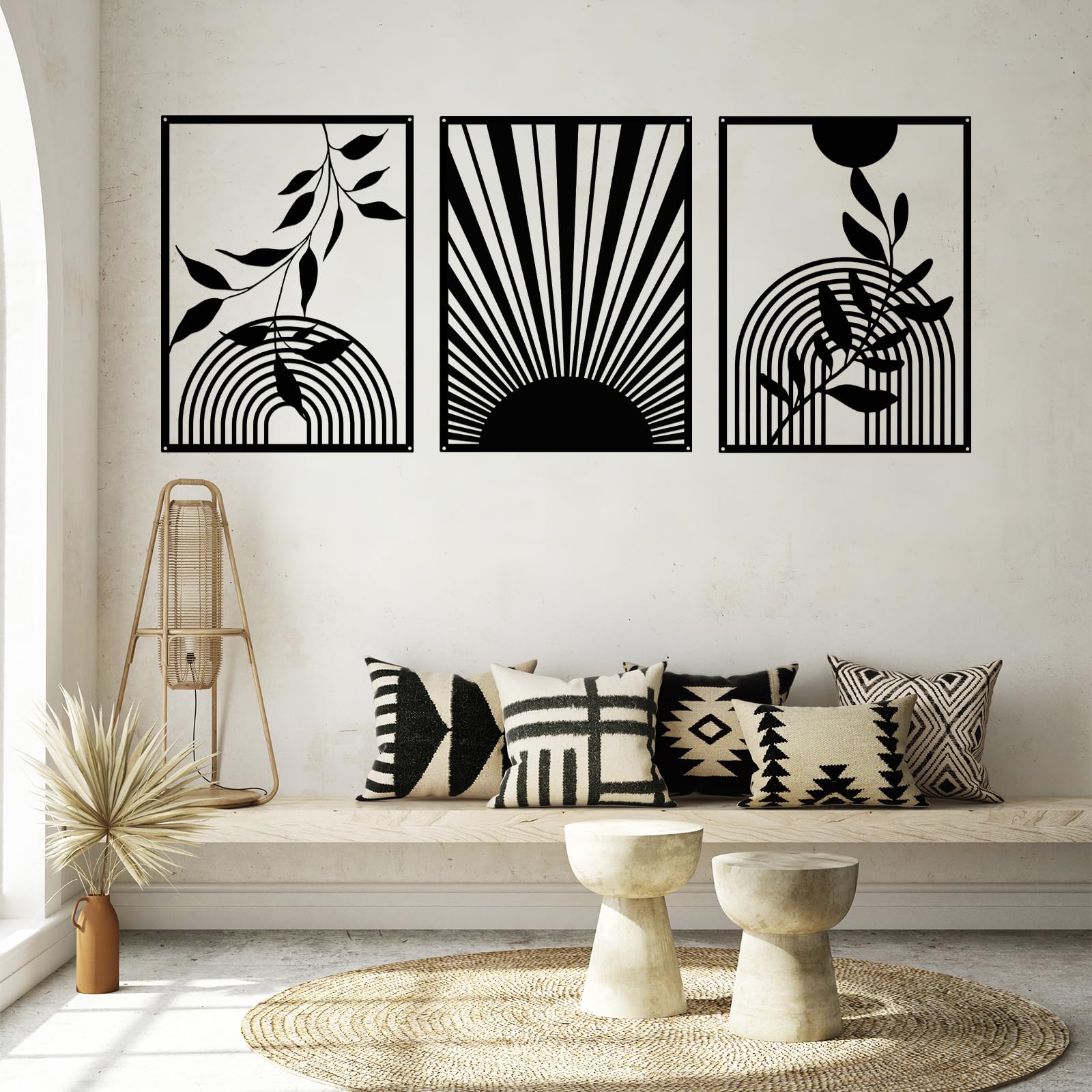 YIYA 3 pezzi decorazione della parete di metallo decorazione di muro geometrici in metallo decoro murale minimalista in metallo nero per la camera da letto del soggiorno domestico (Forma lunga)