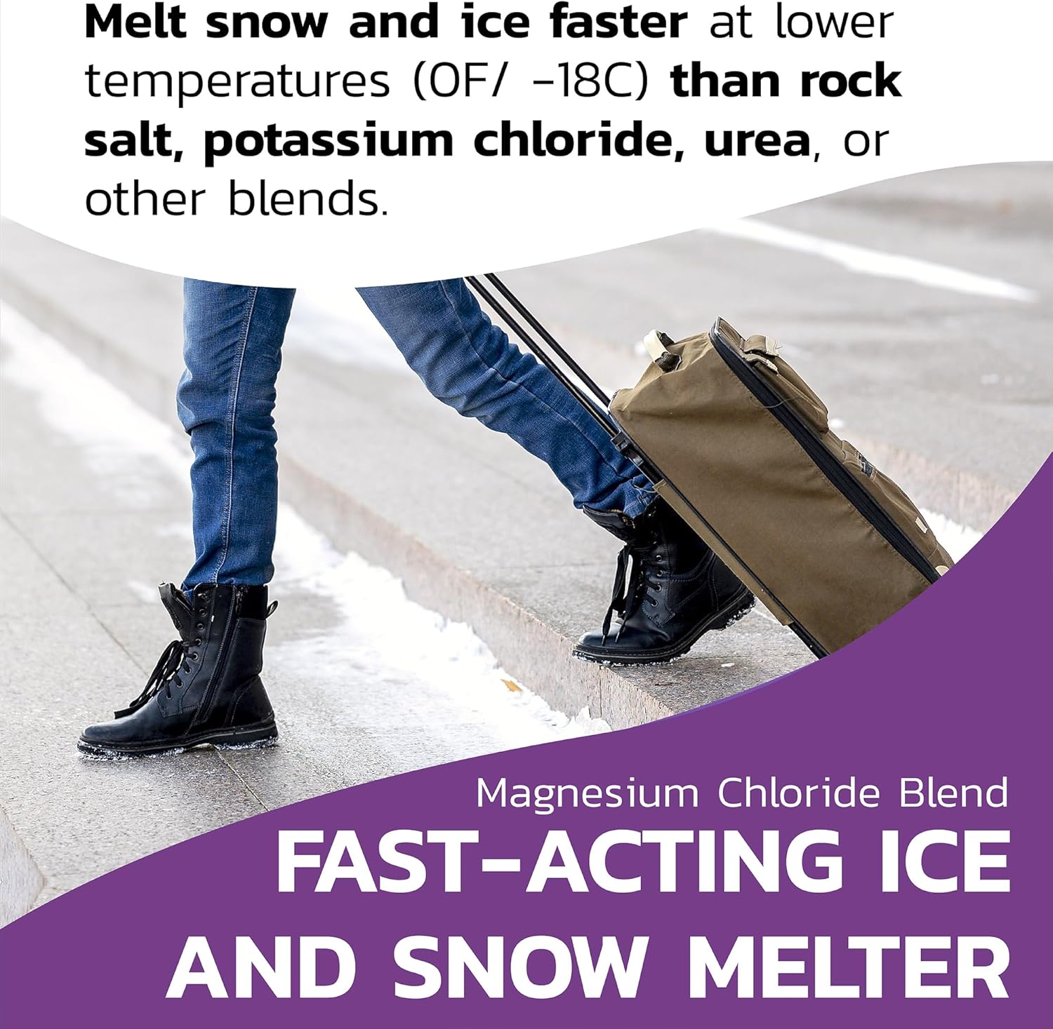 Split Open and Melt Ice Melter, Melts at Zero Degrees F, Purple Tinted Magnesium Chloride Blended Ice Melter, 25 Pounds