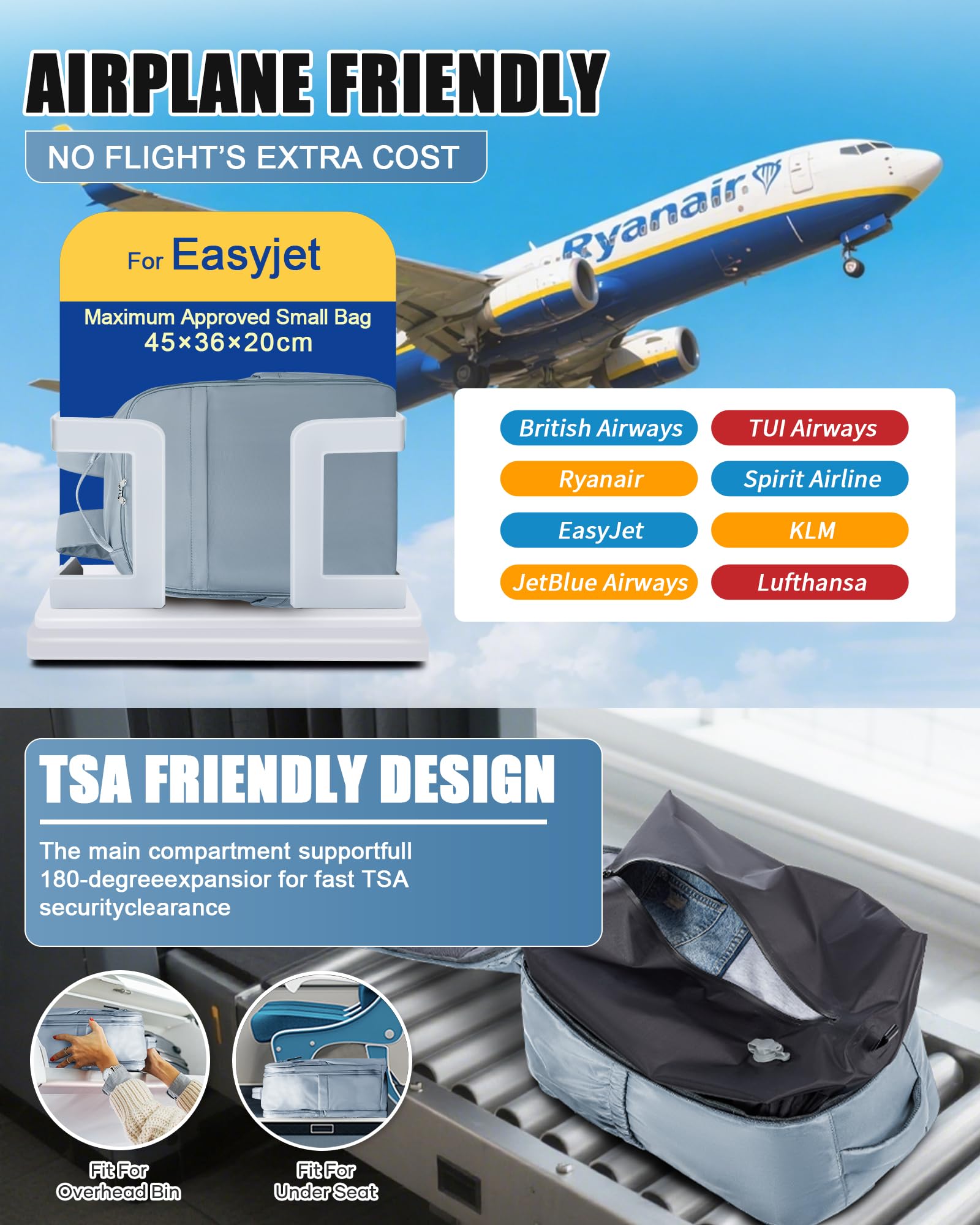 SZLX Plecak Próżniowy Bagaż Podręczny Dla Kobiet, Plecak Z Poduszką i Systemem Próżniowym Do Podróży, Plecak Podróżny Ryanair W Rozmiarze Kabinowym Z Pompką, Wodoodporna Walizka Próżniowa Dla Mężczyzn