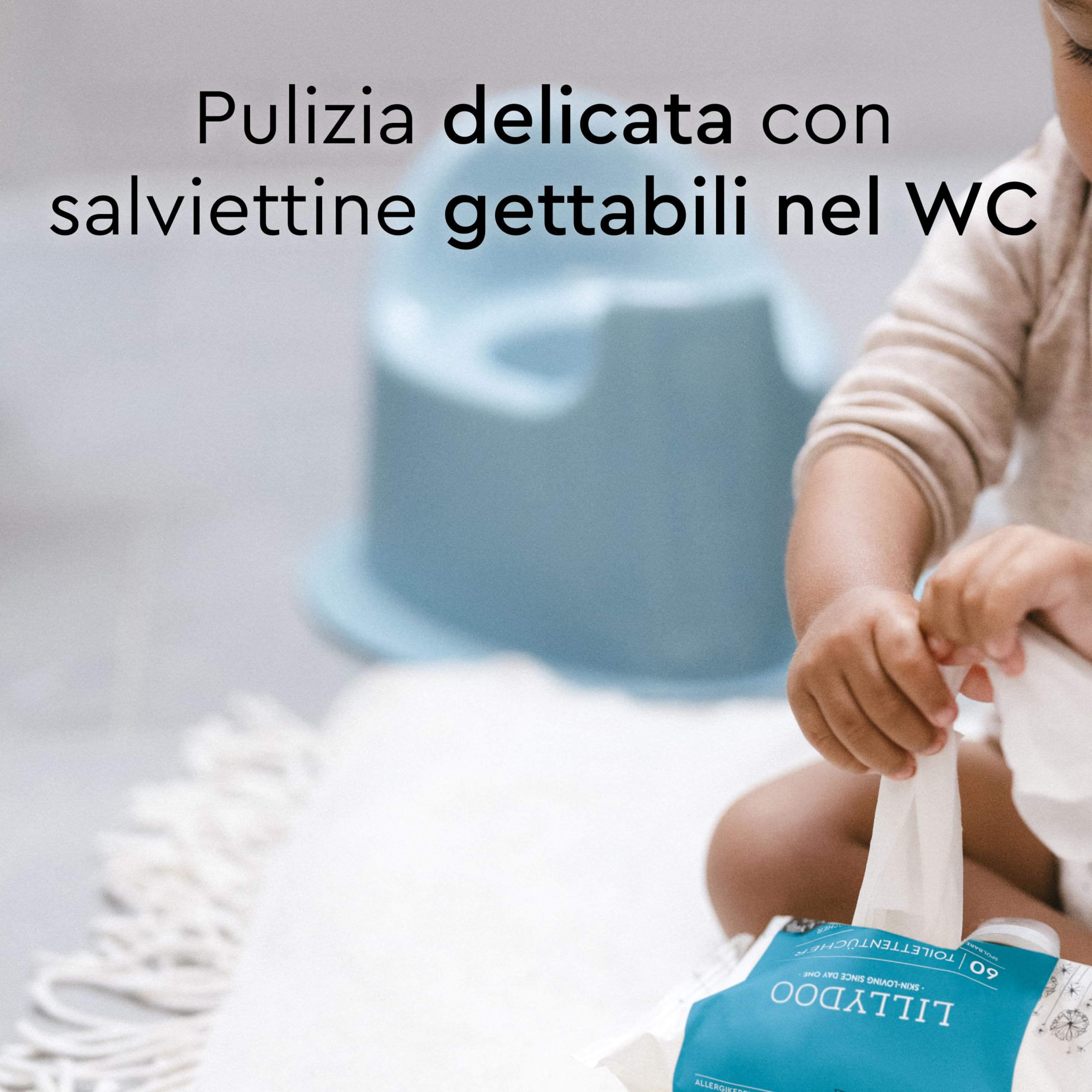 LILLYDOO Salviettine Gettabili nel WC 60 Pezzi 100% Tessuto Senza Plastica