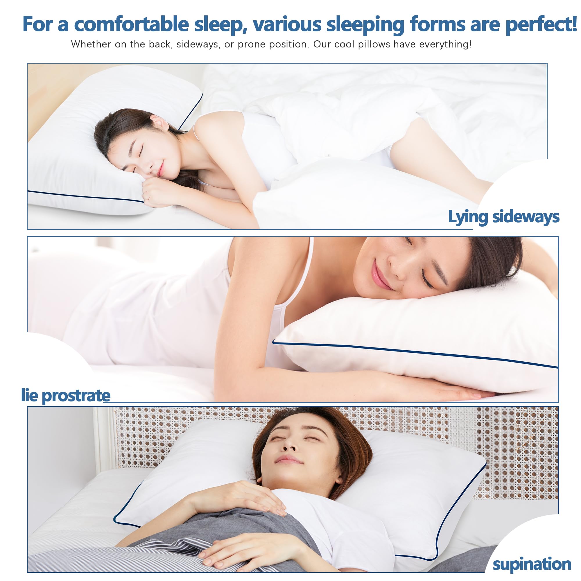 Cuscini da letto per dormire, dimensioni standard, set di 2, qualità alberghiera rinfrescante con imbottitura alternativa in piuma morbida di alta qualità, per chi dorme sulla schiena, sullo