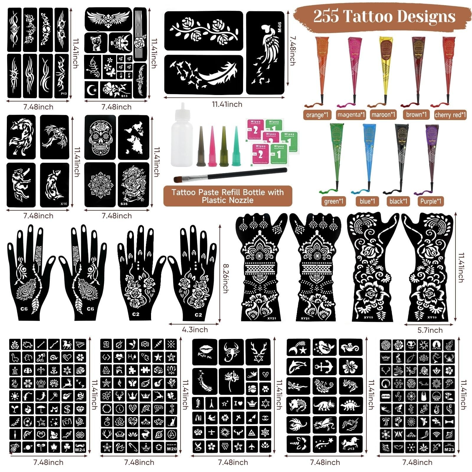 DIY Body Art Tattoo Kit with Reusable Stencils and Body Paint