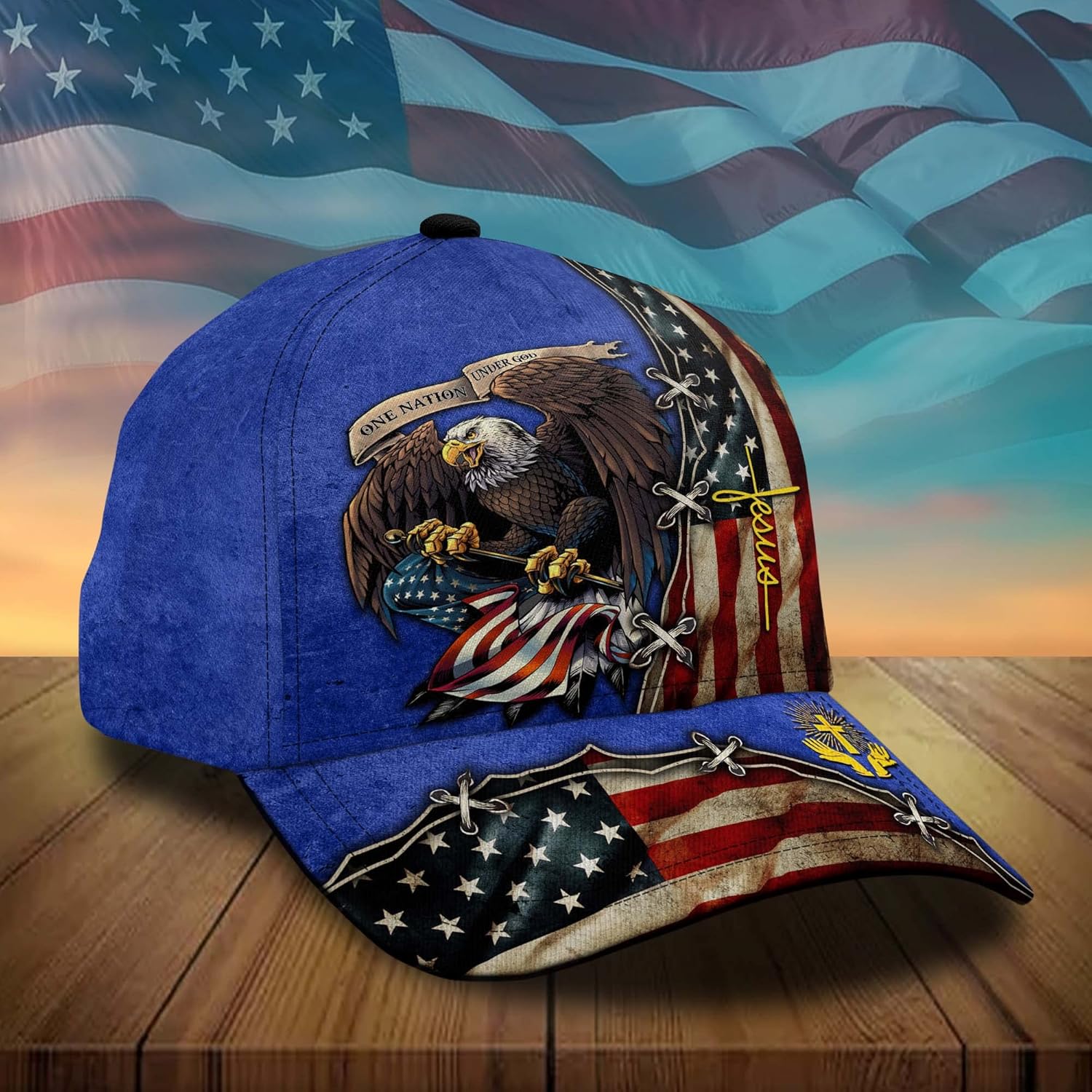 CleveFit 3D Printed, One Nation Under God Baseball Cap, American Eagle Hat for USA Patriots, Unique Design Hat - Image 3