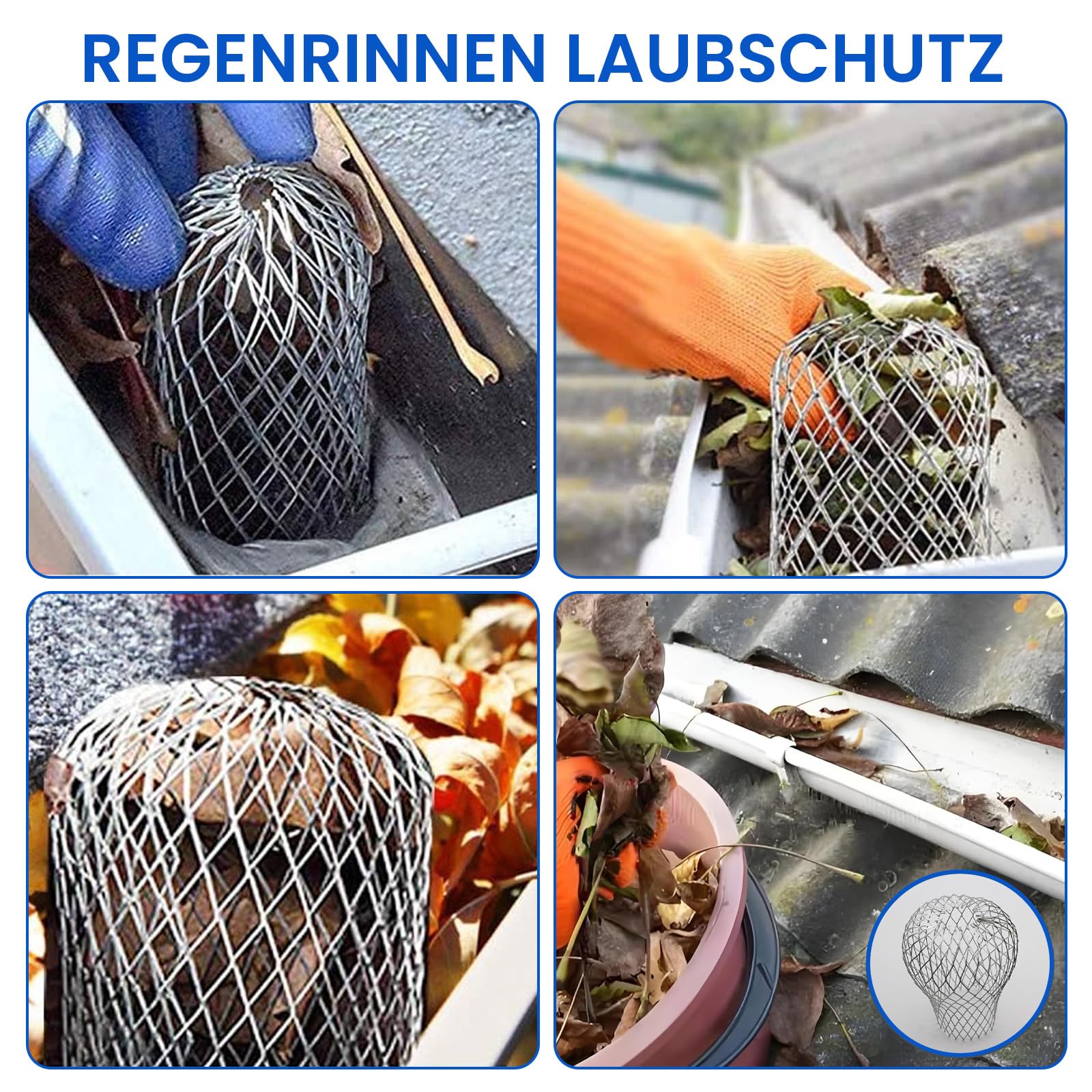 4 Filtri Grondaia In Alluminio Con 10 Fascette - Rete Antifoglie Per Tubi Di Scolo, Diametro 45-85mm - Foto 10