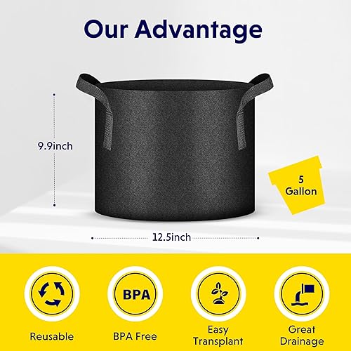 Vista 51 de iPower Grow Bags – Contenedor con aireación de tela no tejida gruesa, con asas de correa para plantas y macetas de jardín. Beige Bronceado