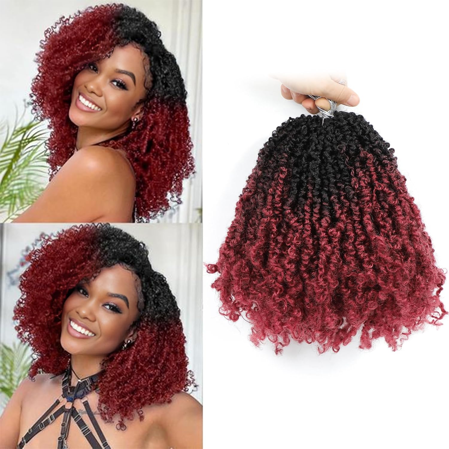 Yanky Twist Crochet Hair 14 Inch 8 Packs Crochet Yanky Twist Hair Spring Mini Twist Crochet Hair Extensions 1B Bohemian Passion Twist Braiding Hair for Black Women