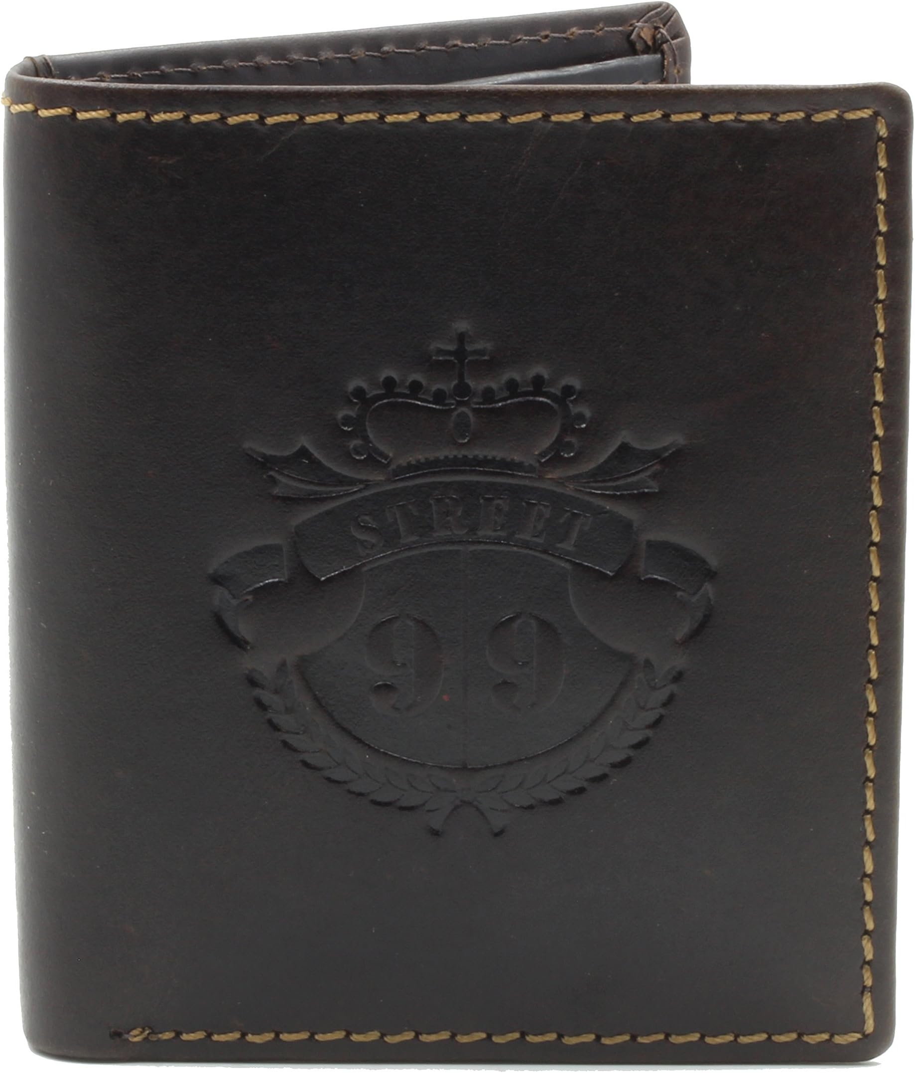 STREET 99 Mens Real Leather Billfold Credit Card Wallet with 6 Slots and 2 Slip-in pockets - Brown