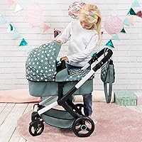 Vista 4 de Bayer: Cochecito Xeo: Estrellas Verde y Blanco - Bolso a juego, asa ajustable, para muñecas de hasta 20", Edades 3+ Muñecas bebé Vestirse