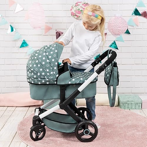 Miniatura 4 de Bayer Cochecito Xeo Stars Green & White - Bolso a juego, mango ajustable, muñecas de hasta 20 ", a partir de 3 años  Muñecas bebé  Vestir