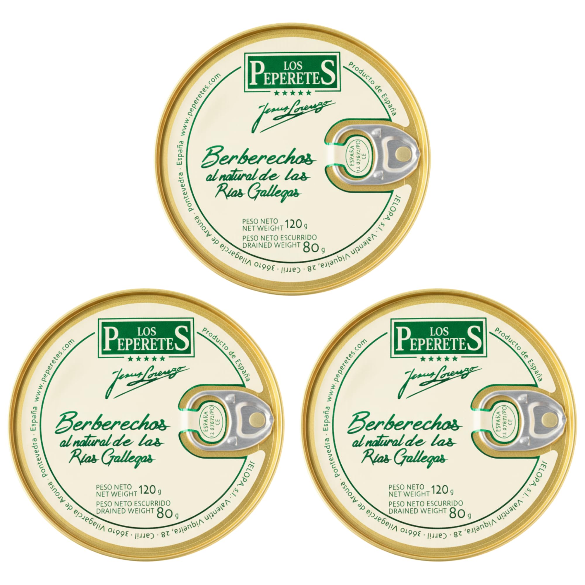 PEPERETES x3 Lata de Berberechos al Natural de las Rías Gallegas 60-70 Piezas 120 Gr | Conservas Artesanal Gourmet del Atlántico | Producto Premium de Galicia | Ideal Apertivos y Tapas