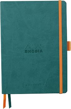 Rhodiarama Goal Book A5 Notebook, Ruled Dots, 240 Pages, Italian Faux Leather Cover, PEFC Certified, Peacock RHODIA cf117806