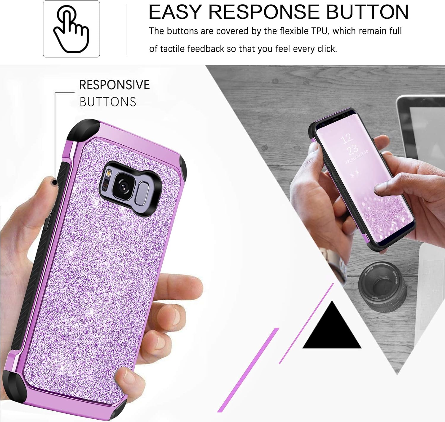 BENTOBEN Galaxy S8 Case, Phone Case Samsung S8, Bling Sparkly Glitters Slim Fit Shockproof Protective Dual Layer Hybrid Hard PC Soft TPU Bumper Drop Protection Non-Slip Girl Women Phone Covers, Purple