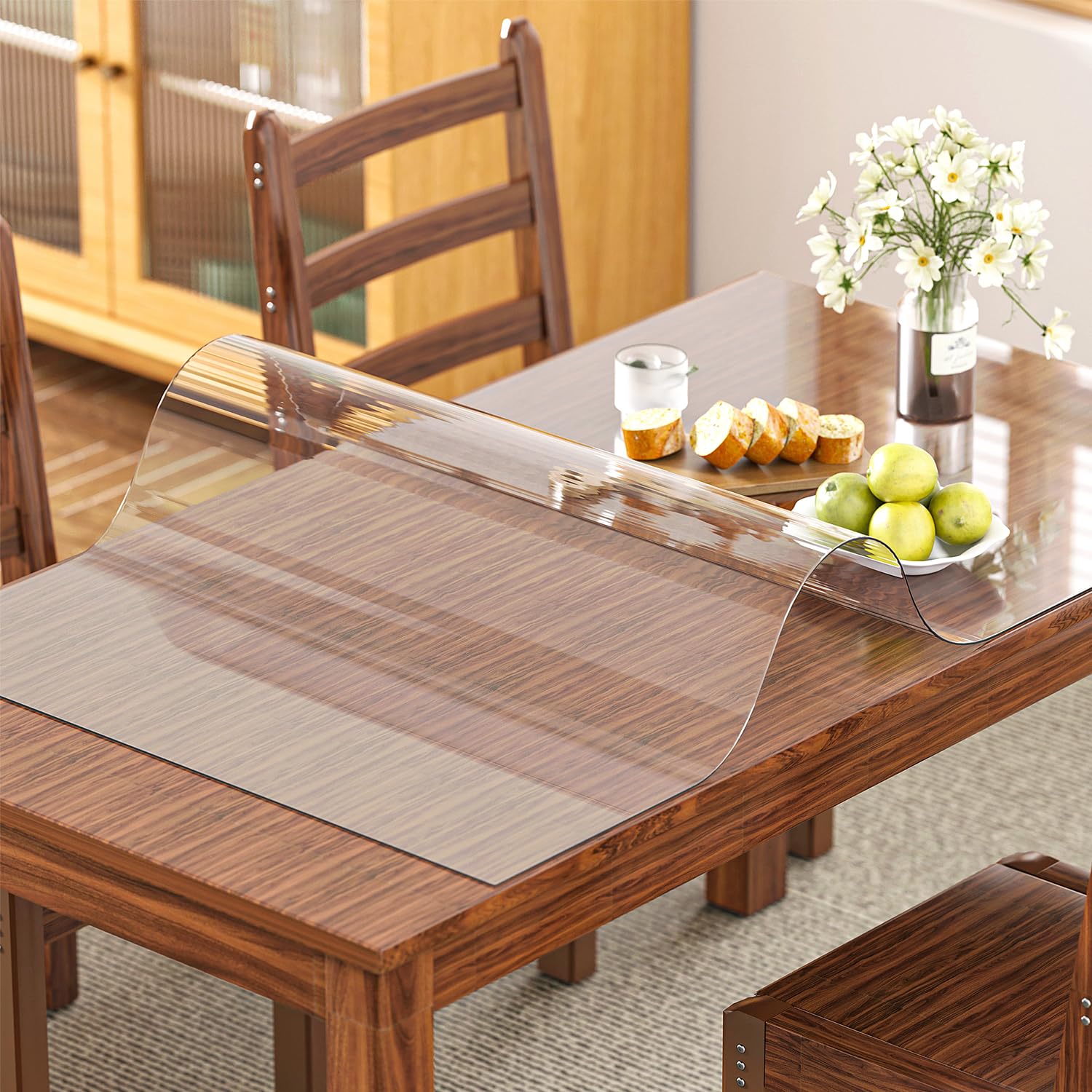 uyoyous Clear PVC Tablecloth Cover Protector 100x200cm Transparent Waterproof Tablecloths 2mm Thick Wipeable Soft Table Cover for Dinning Room Table