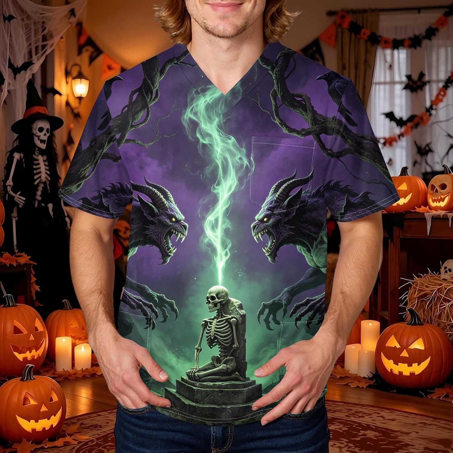 Long Sleeve Fall Shirt for Men Halloween Graphic Tees