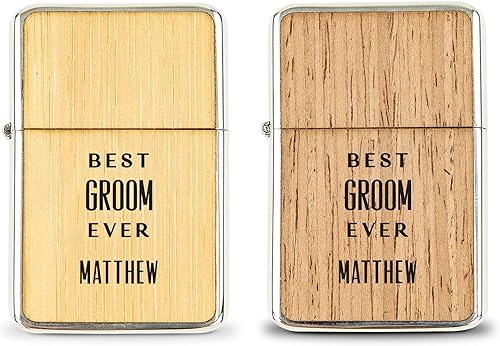 Miniatura 8 de Weddingstar Encendedor personalizado de metal envuelto en madera personalizada a prueba de viento con caja de regalo Madera oscura - Iniciales