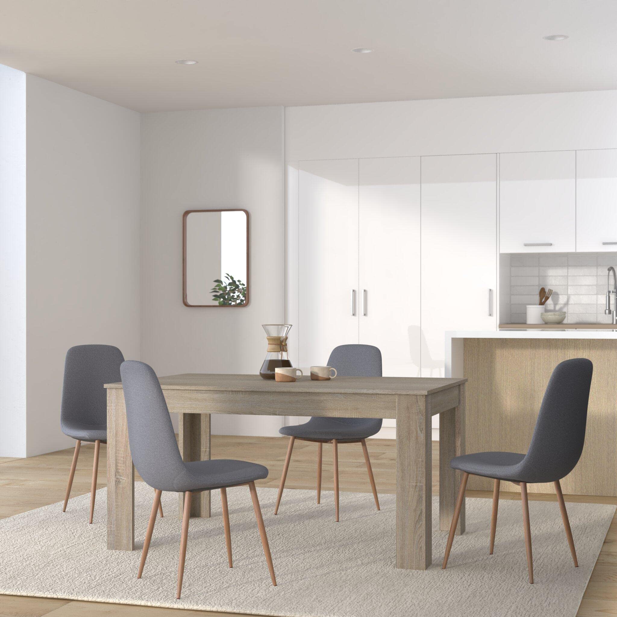 [en.casa] Tavolo da Pranzo con Piano Rettangolare 140 x 90cm Tavolo da Cucina Fino a 6 Posti Postazione di Lavoro Studio - Effetto Rovere Chiaro